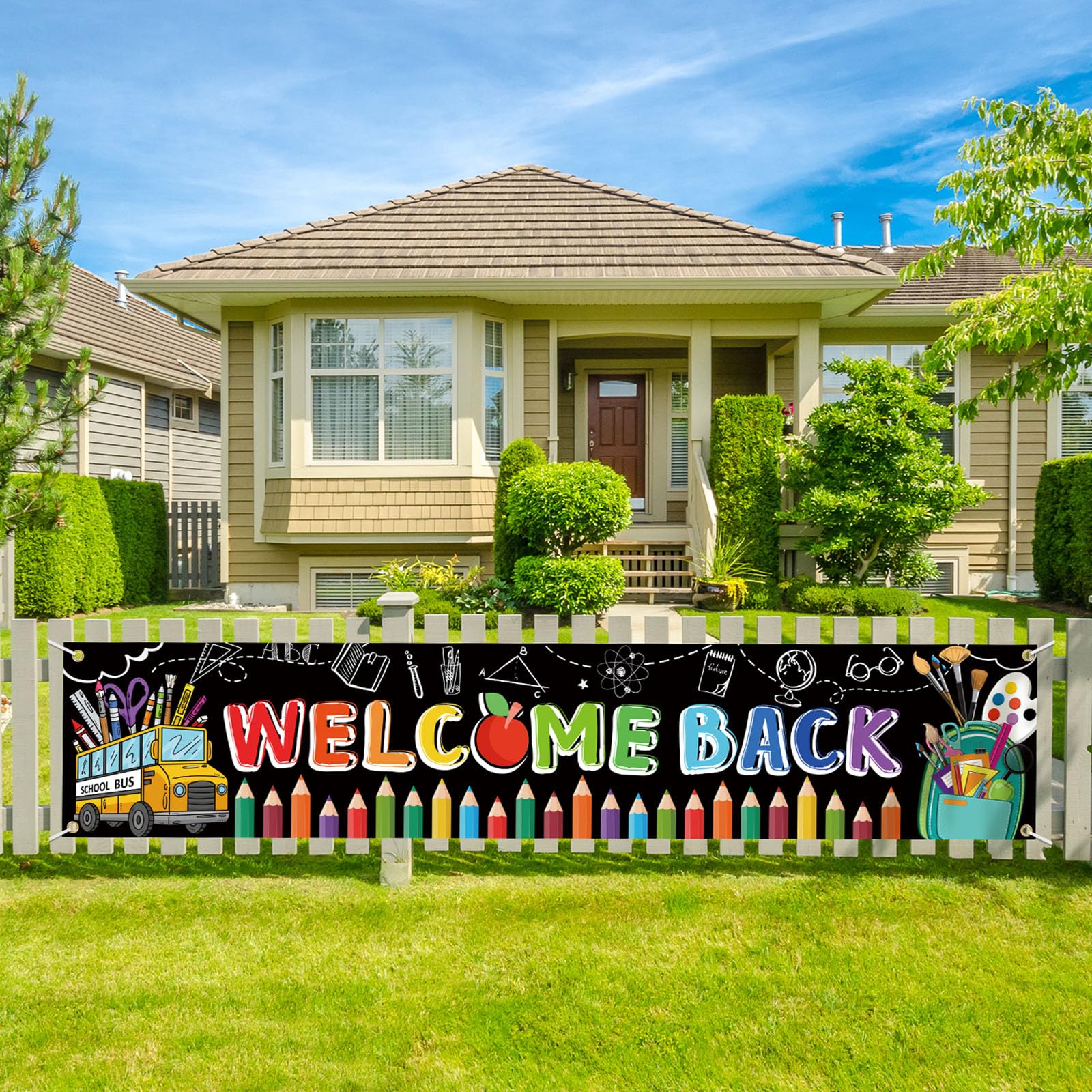 "Back To School" & "Happy Birthday" Yard Banner Set - Colorful Polyester Fabric Sign For Outdoor/Indoor Decor - View #3