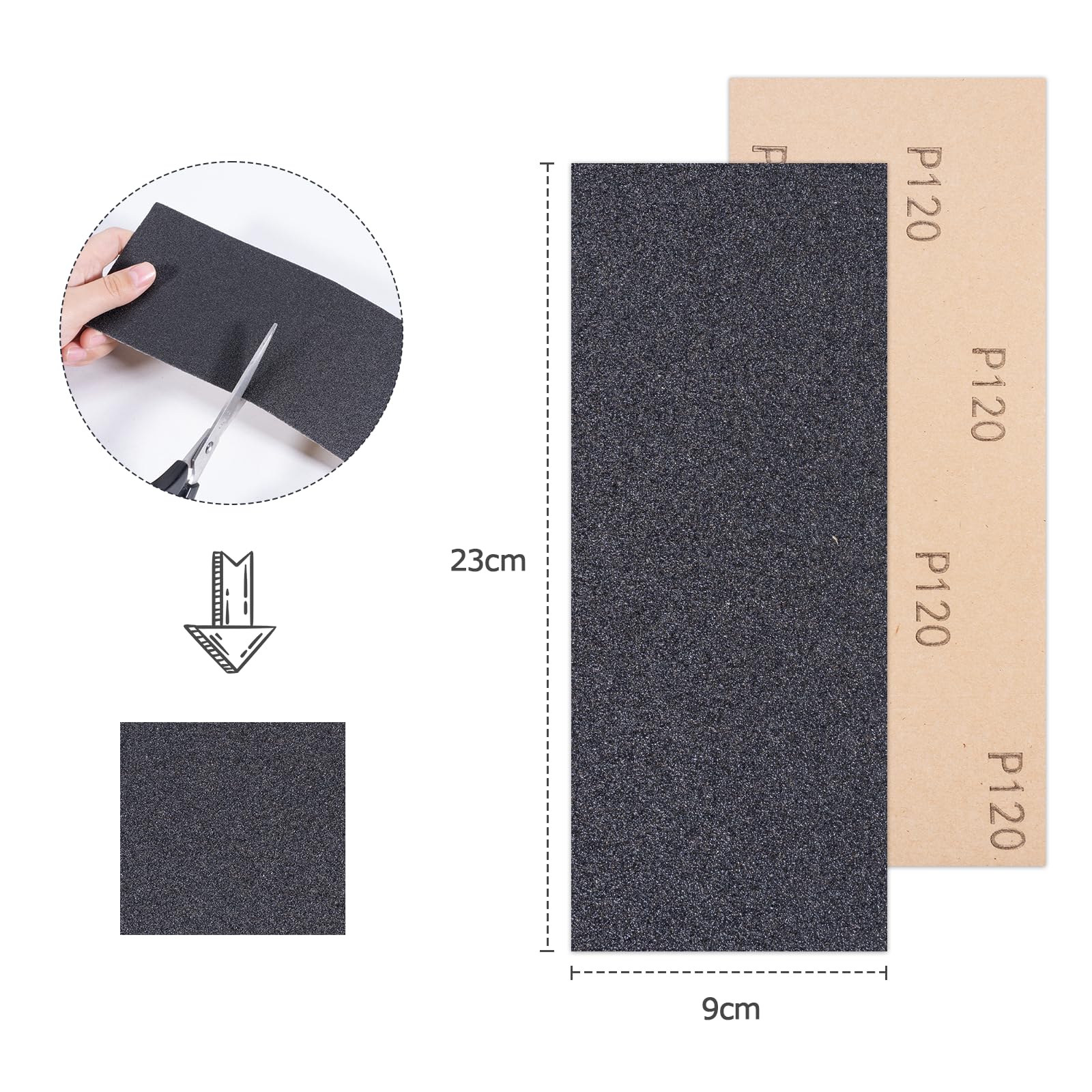 Carehabi 70 sztuk papieru ściernego, na mokro i sucho, drobny papier ścierny 120-3000 do metalu, samochodu, mebli drewnianych, kamienia, lakieru, szkła, 23 x 9,5 cm