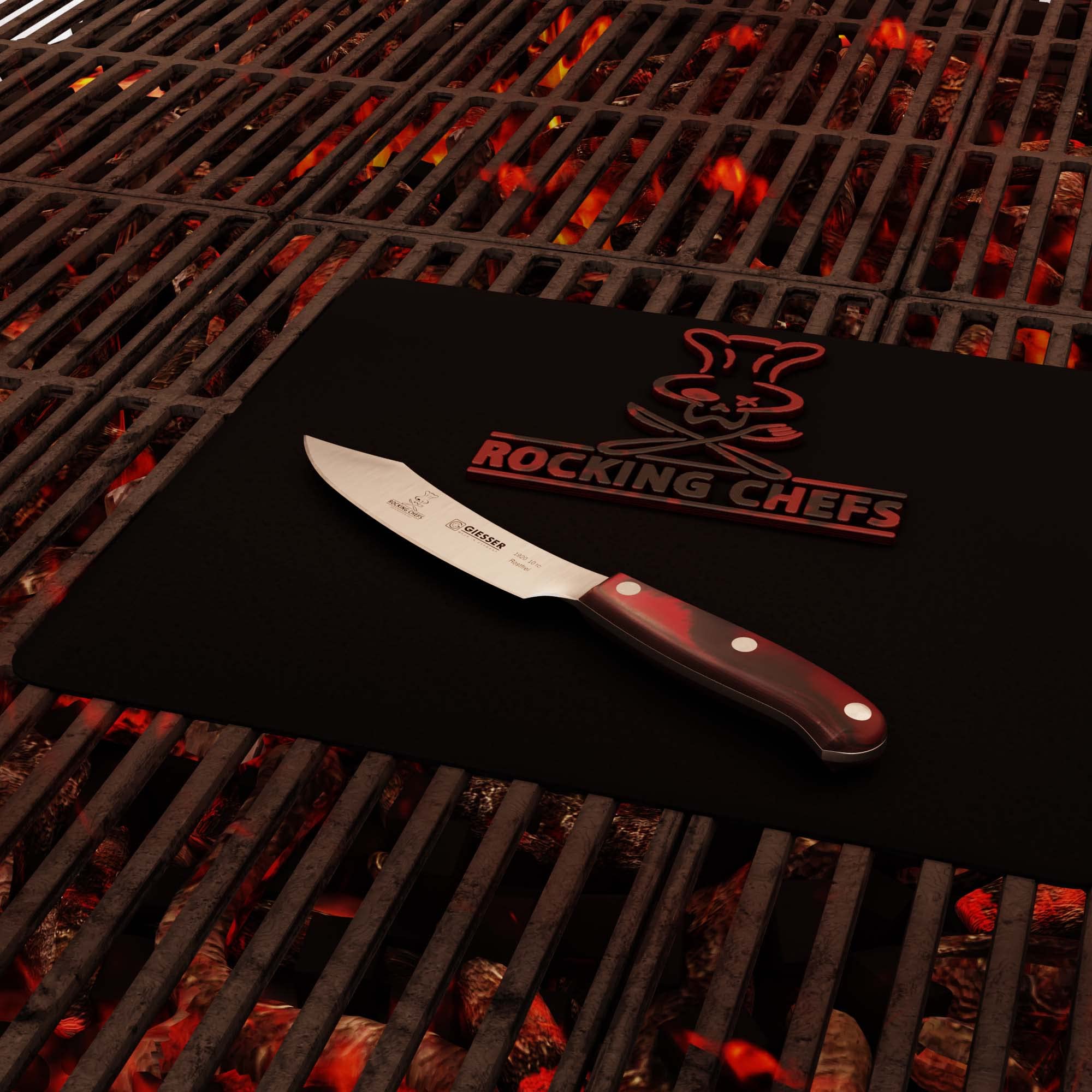 Giesser seit 1776 - Made in Germany - Spickmesser 10 cm Rocking Chefs, PremiumCut Office No 1, Officemesser, Micarta, rot, genietet, rostfrei, deutsches Grillmesser scharf