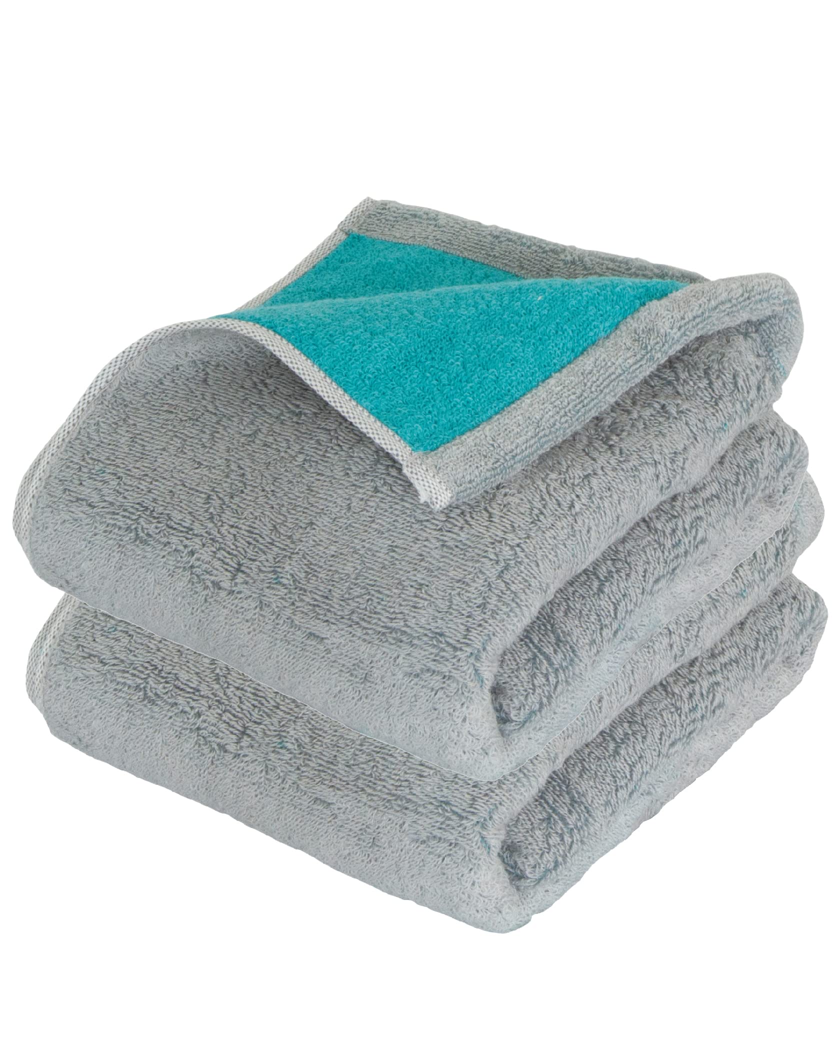 Imabari Towel Riversible Small Bath Towel Made in Japan Set of 2 Thick Absorbent Quick-Dry 100% (Small Bath Towel, Gray x Turquoise)