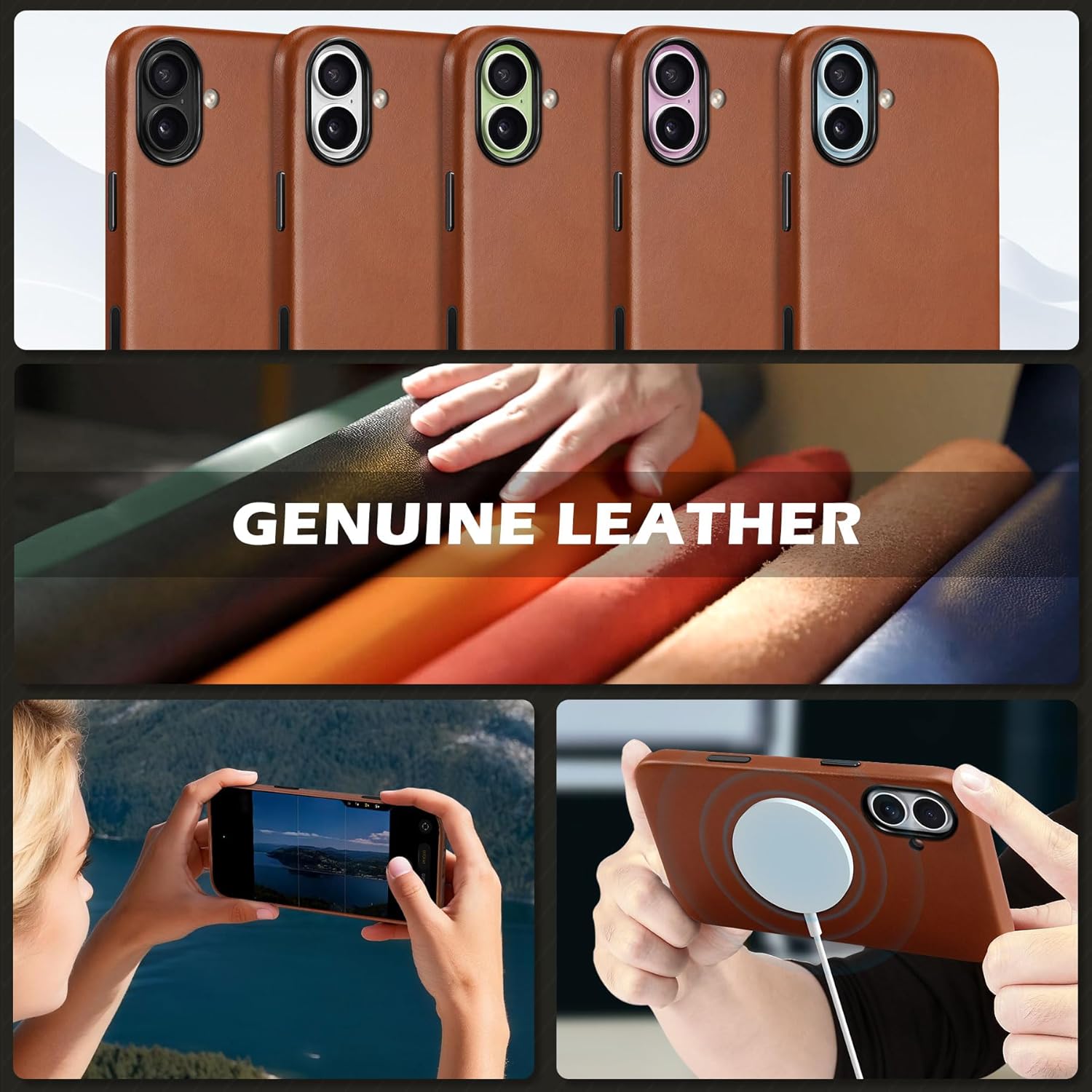 SHIELDON Genuine Leather Case for iPhone 17 6.3" 2025, Compatible with Magsafe, [Updated Camera Button], Magnetic Wireless Charging, Camera Bezel, Slim Fit Shockproof Protective Cover - Retro Brown - Image 9