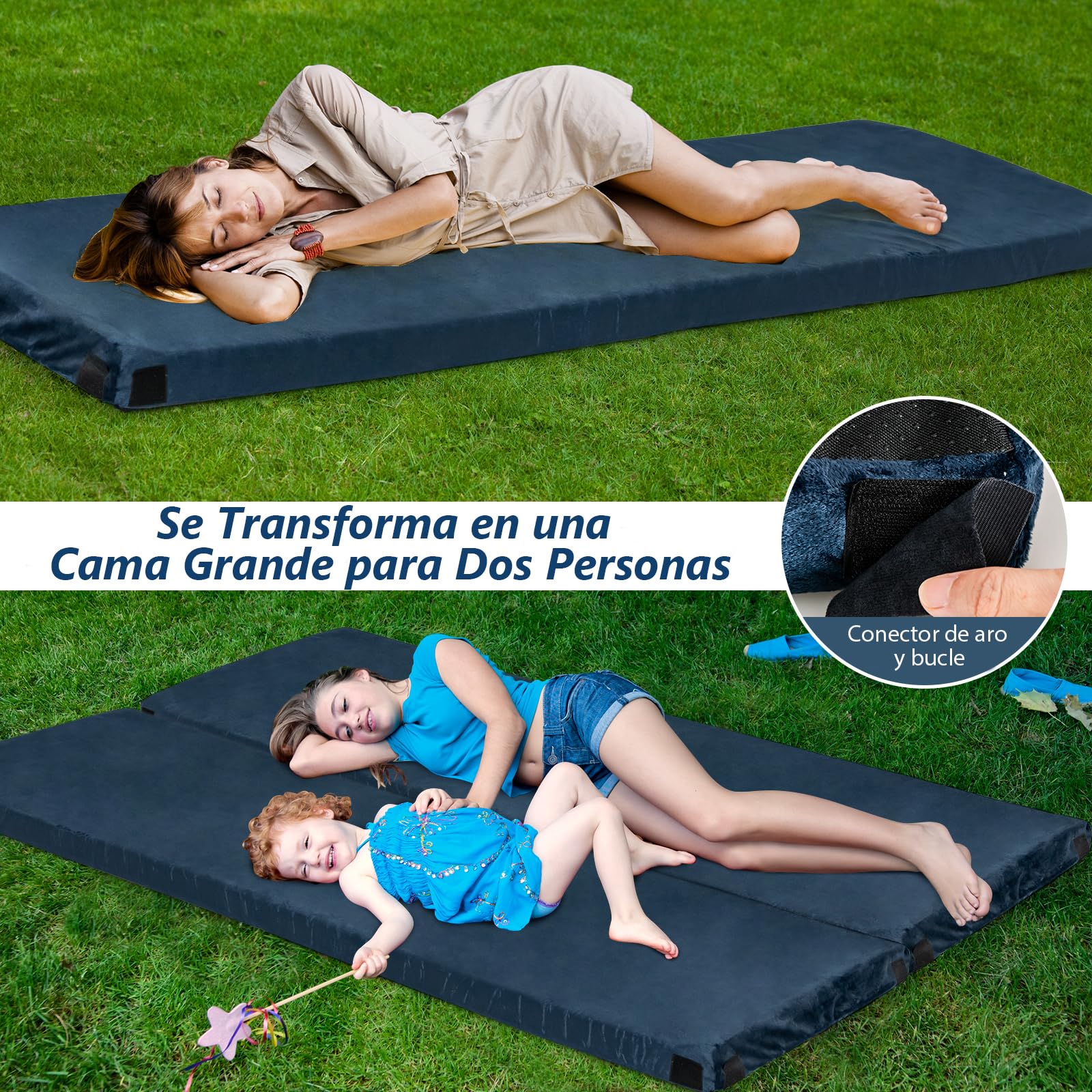 GOPLUS Colchón de Espuma Viscoelástica para Camping, Colchoneta Portátil Enrollable con Fondo Antideslizante, Bolsa de Viaje, Esterilla Impermeable para Coche Camión