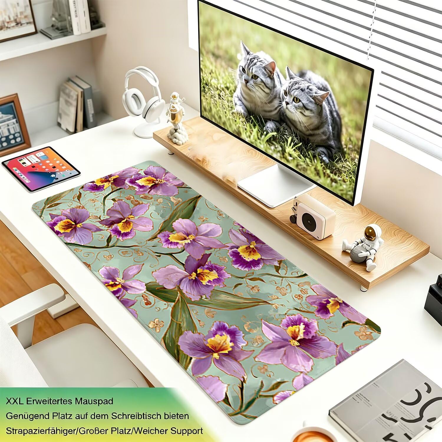 Alfombrilla Ratón XXL 1000x500x4mm, Grande Mousepad orquídea Verde 0x0-463