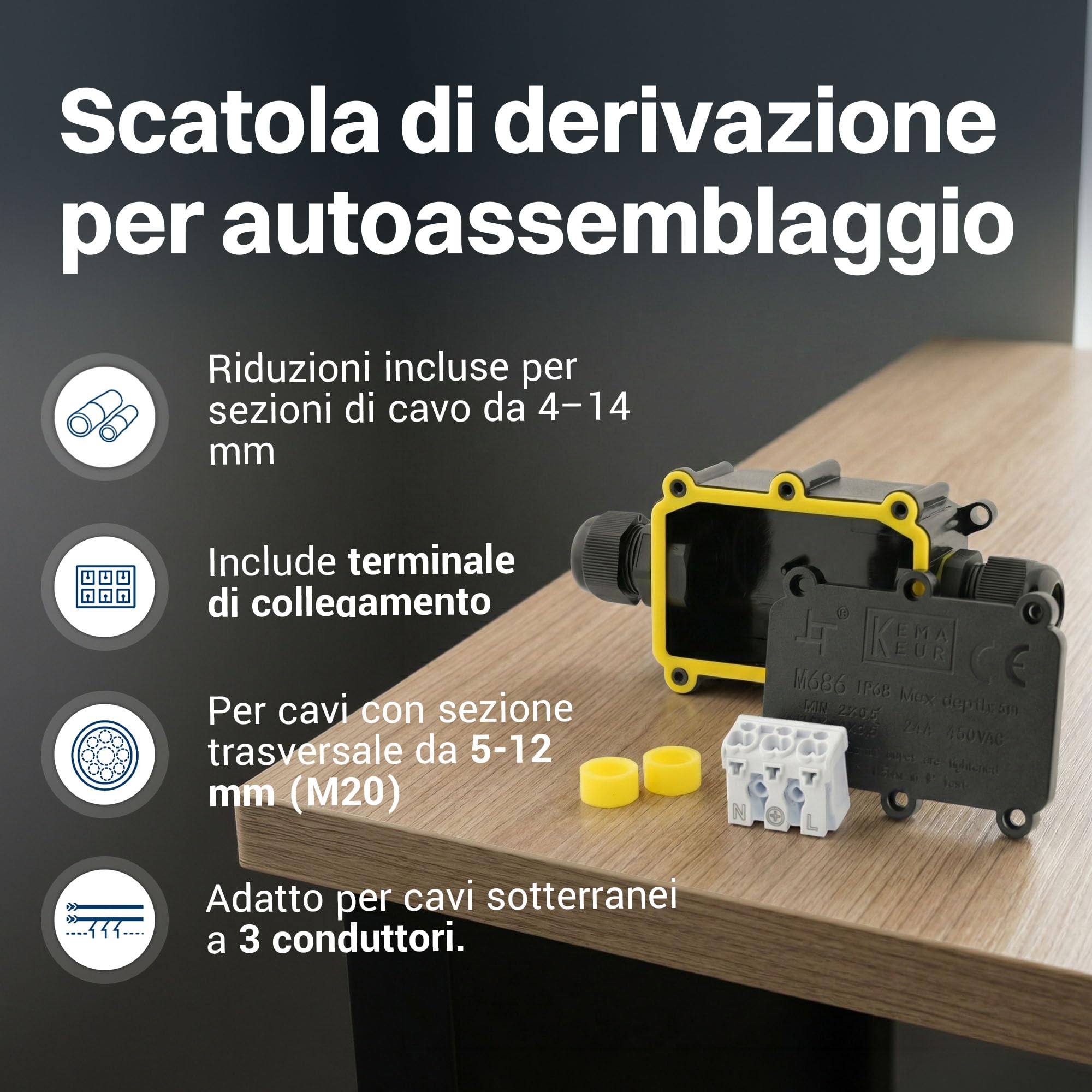 Scatola di giunzione impermeabile Intratec 10x con 2 aperture per cavi da 5-12 mm – Scatola di distribuzione esterna impermeabile IP68 installazione in giardino e cavi interrati – 138 x 43 x 36mm