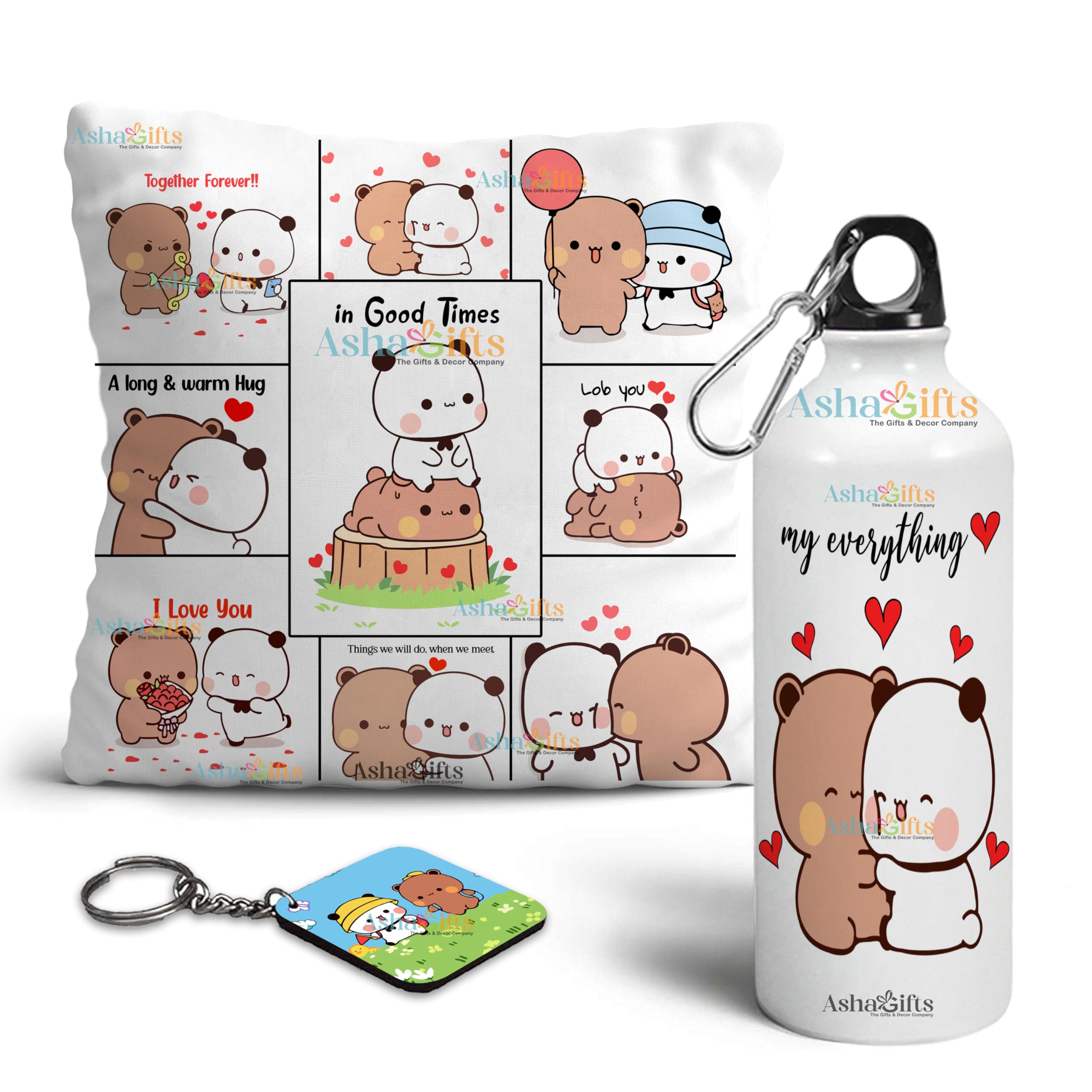 Dudu Bubu Cushion Love Gift for Birthday with Cushion, Water Bottle 750 ML, Keychain and Card,Design ATCKS-9-image-37