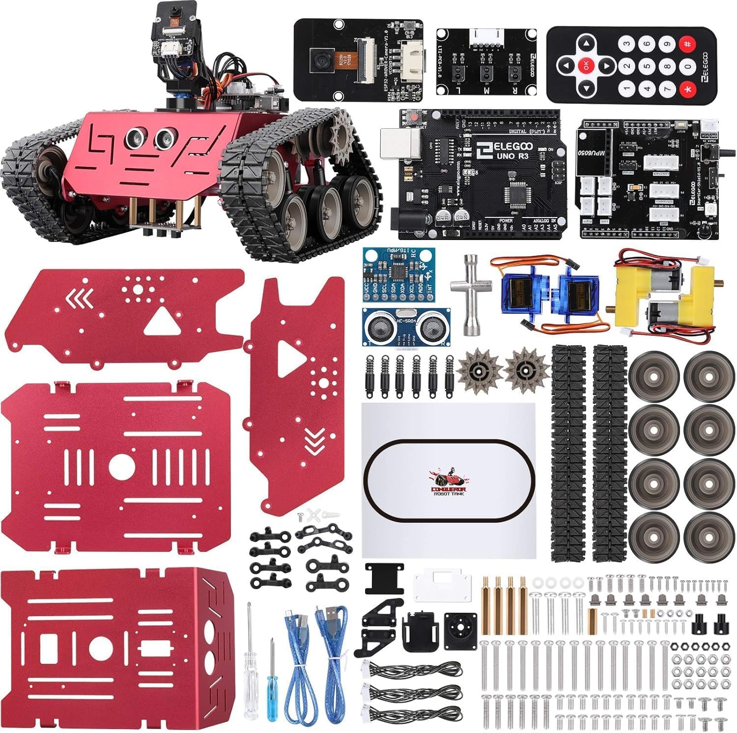 ELEGOO Smart Robot Tank Kit Kompatibel mit Arduino IDE Elektronik Baukasten mit UNO R3, Ultraschallsensor, Bluetooth & Camera Modul, Auto Tank Roboter Spielzeug für Kinder