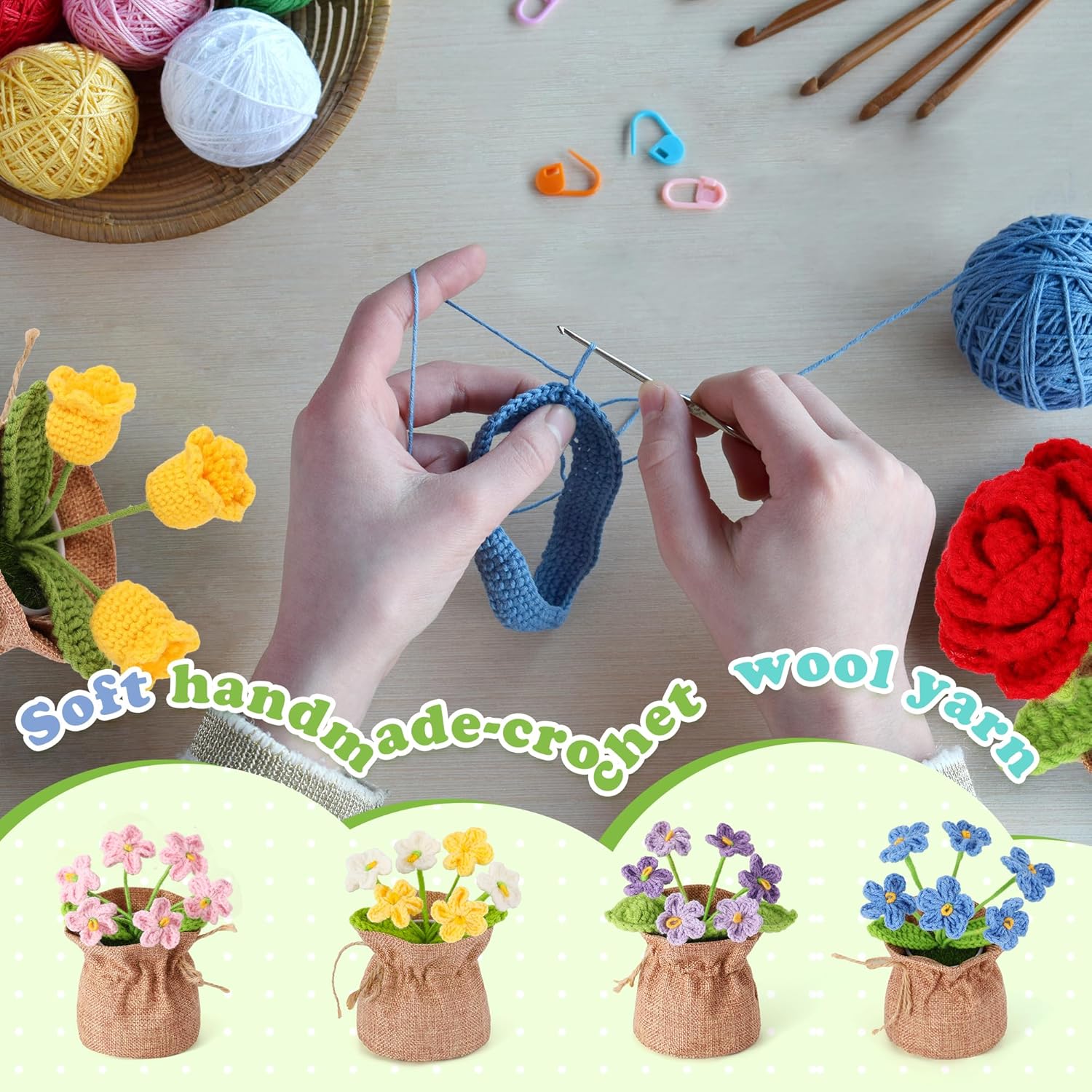 Crochet Flower Plant, Empathetic Flower Gift for Women & Men, Perfect for Birthday, Christmas, Mother's Day, Desk Decor, Birthday Decorations, Kids Party Decoration. Blue Myosotis. - Image 6