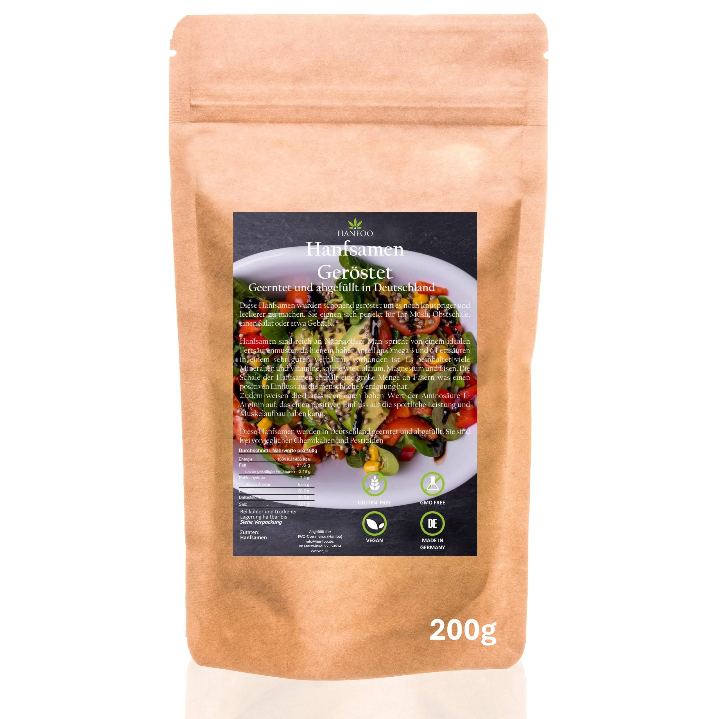 Hanfsamen geröstet 200g aus Deutschland + digitales Rezeptbuch, angebaut in Deutschland