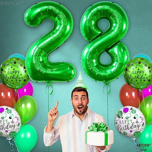 Miniatura 9 de KatchOn, Globo verde oscuro del número 28 de 40 pulgadas, globo verde del número 28 para decoraciones de cumpleaños de 28 para mujeres, globos