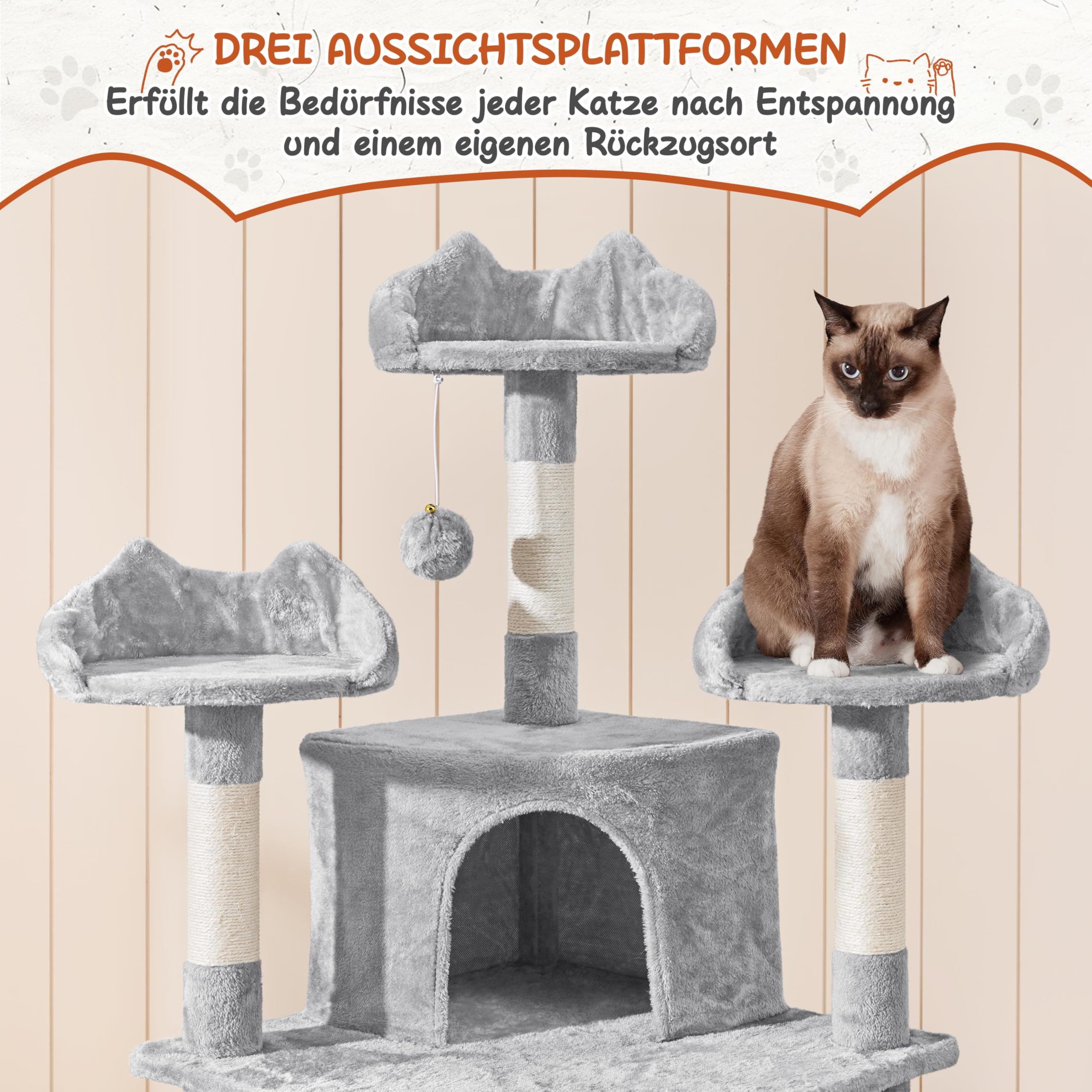 Yaheetech 194 cm Kratzbaum groß XXL Katzenbaum mit 9 Kratzsäulen hellgrau | FSC-zertifizierte Spanplatten | Mehrstöckig für Mehrkatzenhaushalte | mit Kippsicherung | mit großer Katzenhöhle & Kratzbrett