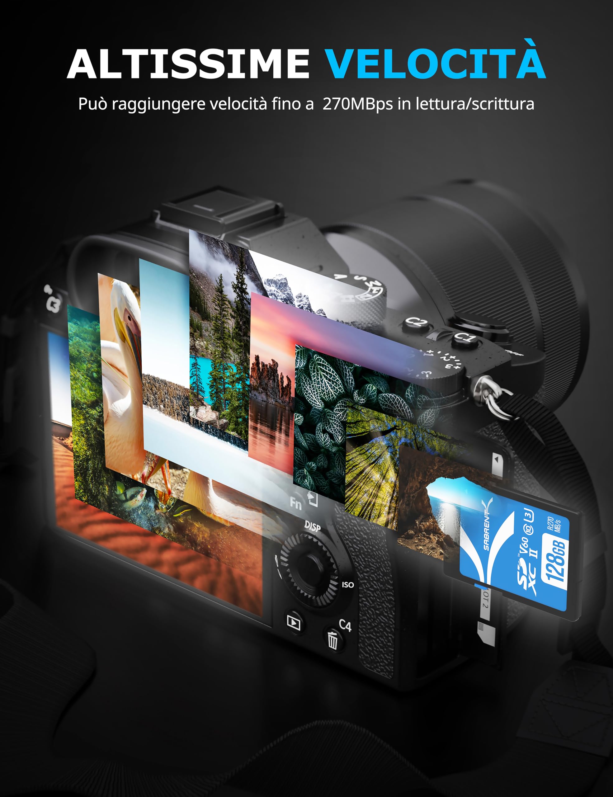 SABRENT Scheda SD 128GB v60, SDXC Card UHS-II, Memoria SD U3, Memory Card con R270MB/s W170MB/s (SD-TL60-128GB)