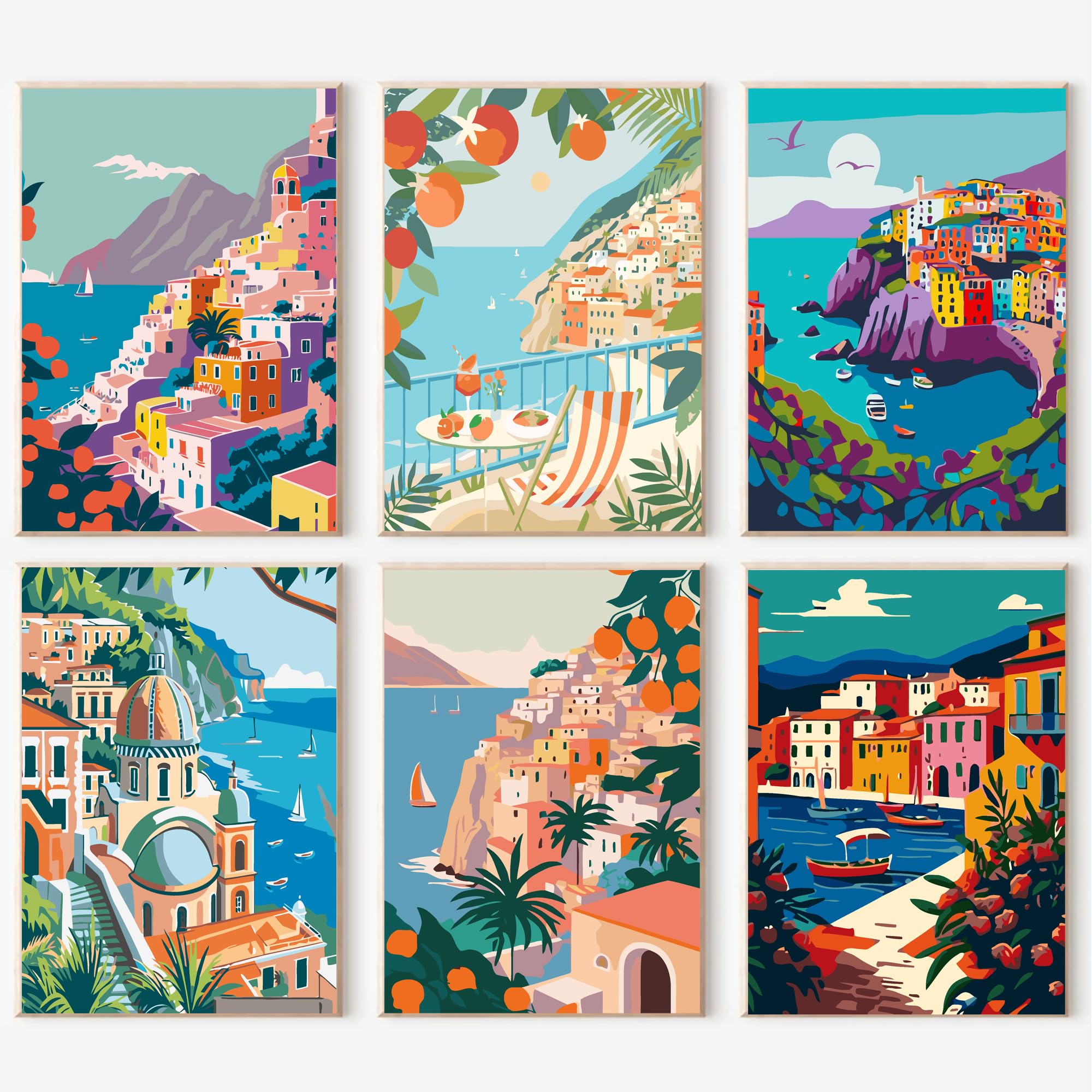 cupmod 6 Packs Scenery-Cityscape Paint by Numbers Kit for Adults,DIY Watercolor Acrylic Oil Painting Landscape Paint by Numbers Kits on Canvas,Adults Paint by Numbers Kits for Home Decor 9.8x12.8inch