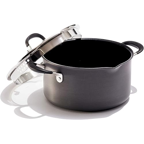 OXO Good Grips 6QT Stockpot with Lid, 3-Layered German Engineered Nonstick Coating, Stainless Steel Handle with Nonslip Silicone, Black