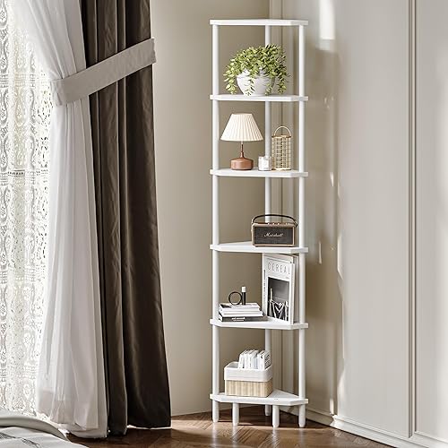 Estante esquinero de 6 niveles, estante de pie de 66.5 pulgadas de alto, estante de exhibición estrecho, estantería de esquina moderna, soporte para
