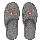 BeComfy Kapcie damskie filcowe z haftem kwiaty pantofle domowe klapki lekkie filc szary 36-41 EU