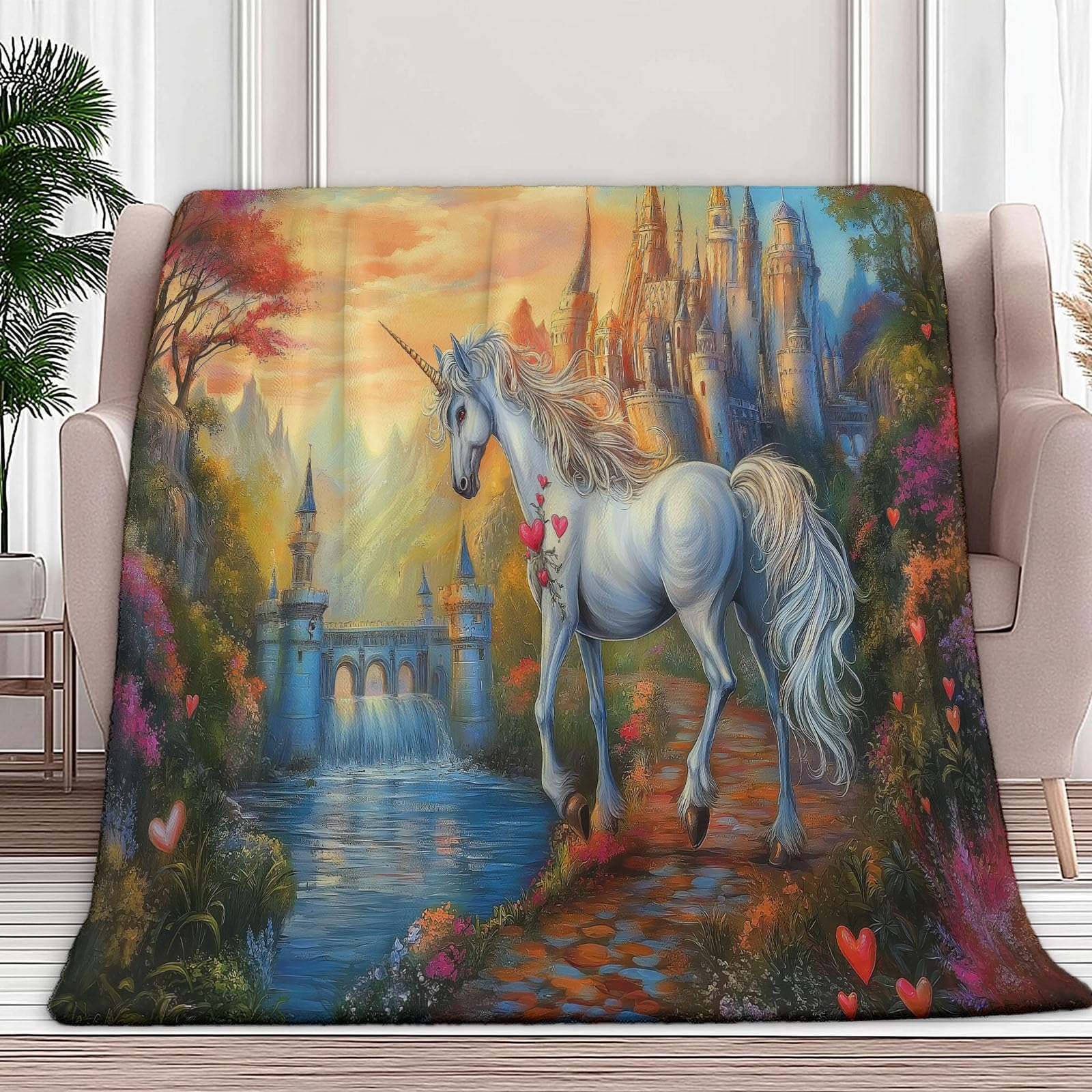 Koc z nadrukiem jednorożca, kolorowy, 200 x 200 cm, miękki, przytulny, termiczny, flanelowy, pościel dla chłopców i dziewcząt, na łóżko, kanapę, puszysta, narzuta, 200 x 200 cm
