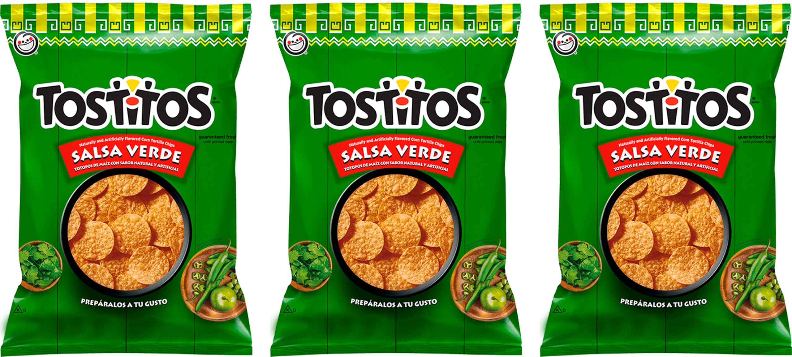 Salsa Verde Value Pack Bundled by SUPERDEALS | 74.4 grams/2.625 Oz Bag | Salsa Verde | Pack of 3 with mystery gift. Original Mexican Edition Version Tortilla Chips Snacks