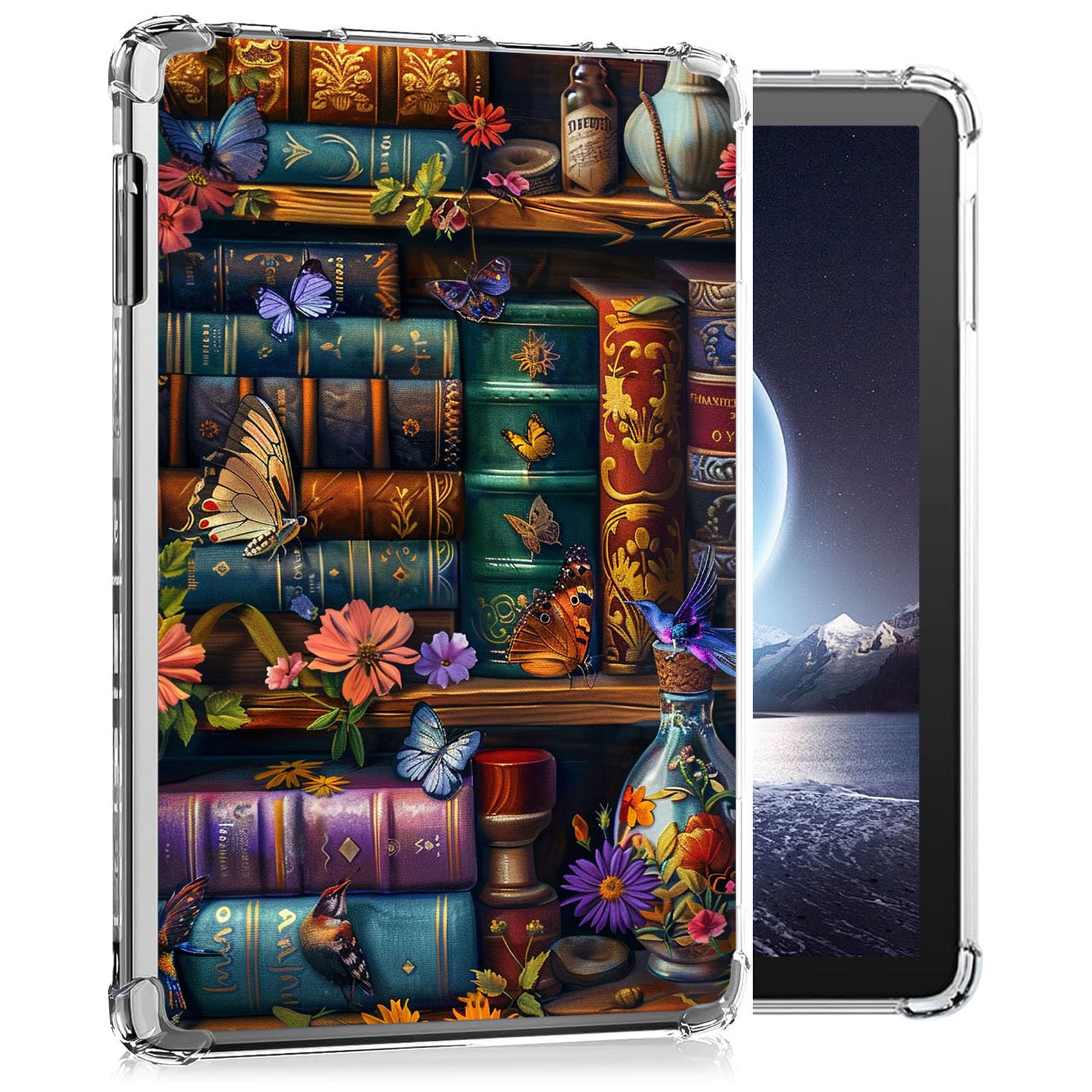 FXIANGWL Case for Kindle 11 2022 and Kindle 12th 2024 6 Inch Transparent Tablet Cover Library Wallpaper Lightweight Soft TPU Anti Scratch Shockproof Drop Protective Tablet Cover