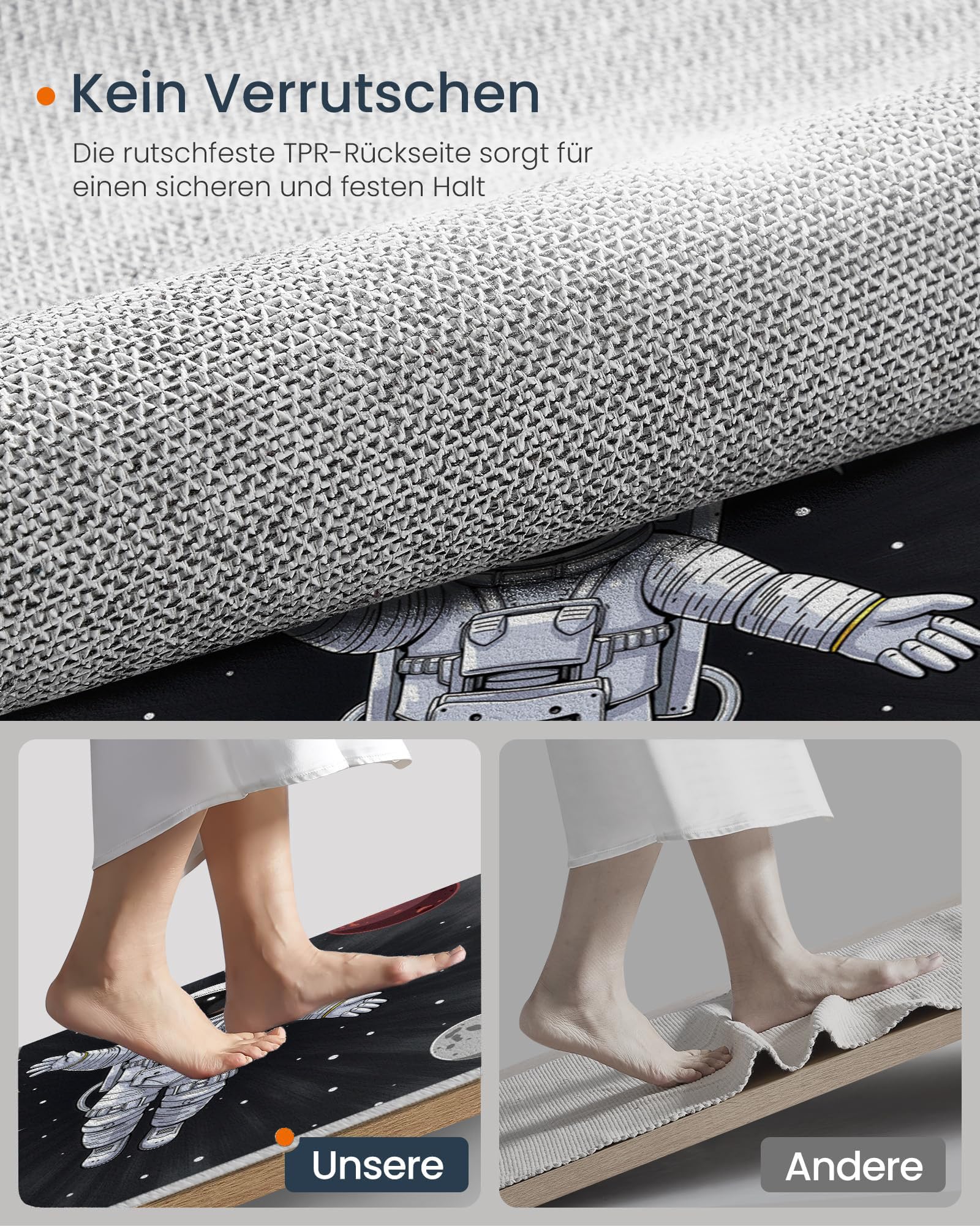 Fußmatte mit Astronauten für den Innenbereich, Cartoon-Science-Fiction-Stil Waschbare rutschfeste Teppichmatte für Eingangsbereich, Fußabtreter Innen für Terrasse Flur, 80x120cm