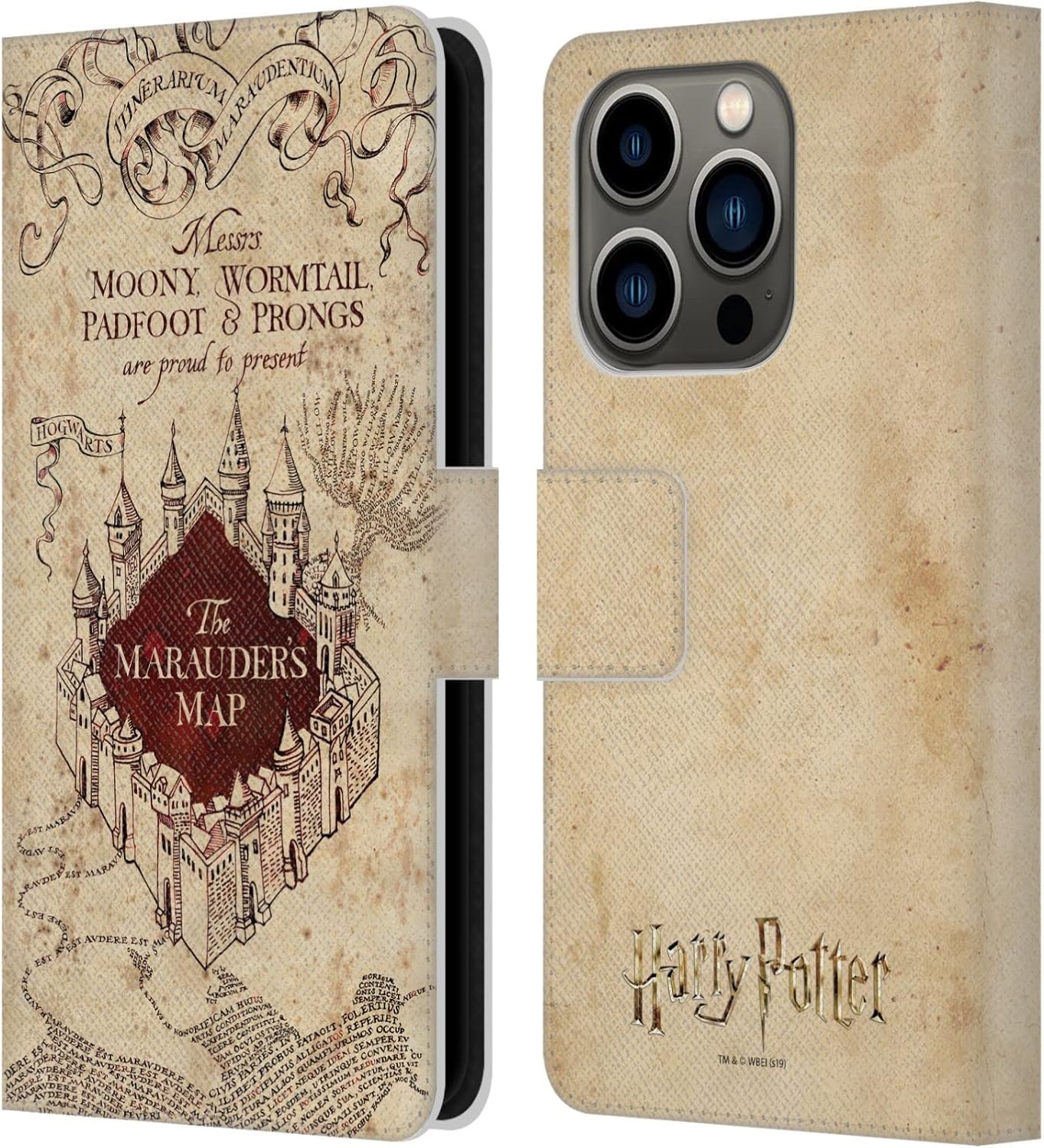 Head Case Designs Officially Licensed Harry Potter The Marauder's Map Prisoner of Azkaban II Leather Wallet Case Compatible with Apple iPhone 14