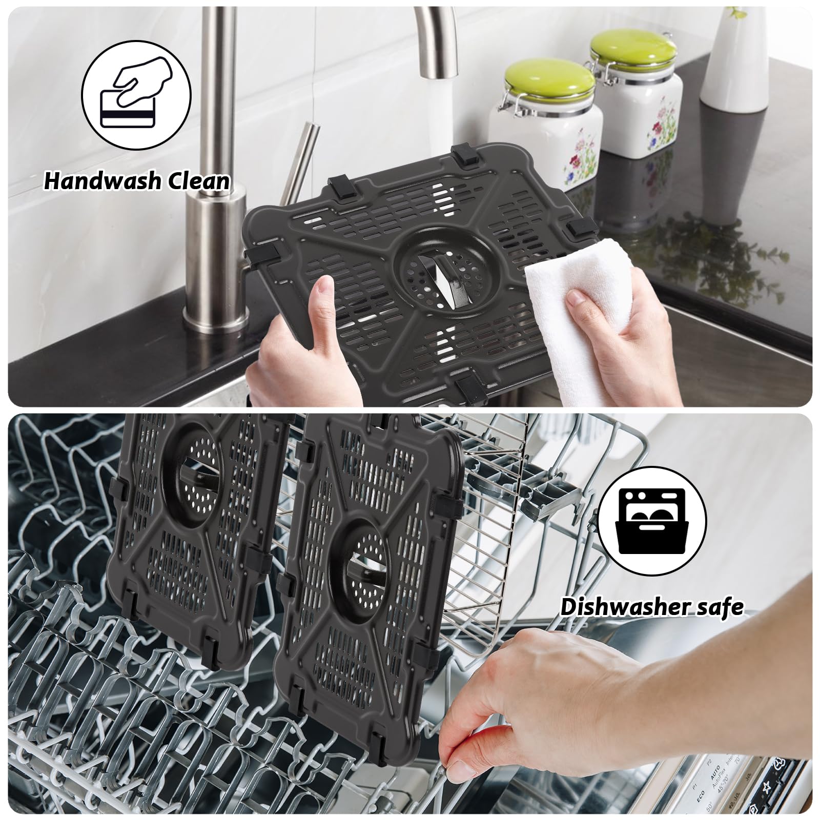2 Stück Air Fryer Grill Pfanne für Ninja SL401 Dual Stack XL 2,Ersatz Airfryer Crisper Plate Grill Tray Zubehör,Air Fryer Replacement Parts Grillplatte Tray mit Gummipuffer und Halterung