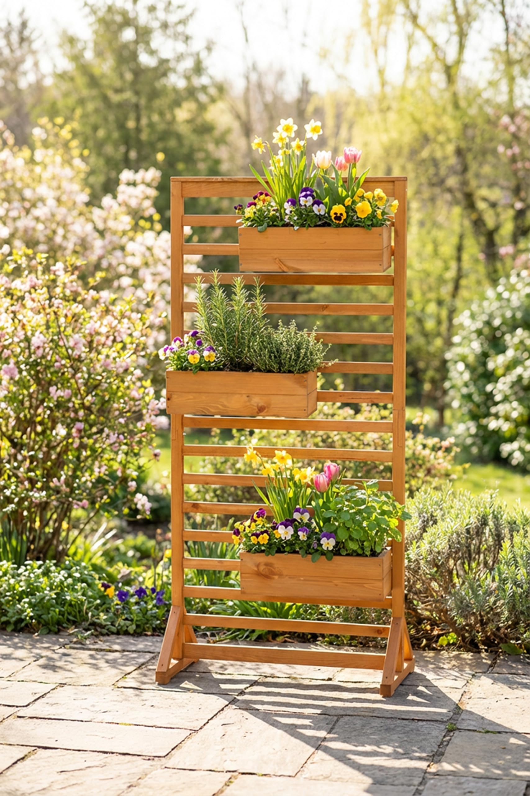dobar® Holz Paravent Rankgitter mit Pflanzkästen - freistehende Spalierwand als Sichtschutz & Raumteiler für Garten, Balkon & Terrasse - Rankhilfe für Kletterpflanzen mit 3 Blumenkästen - 75 x 40 x 16