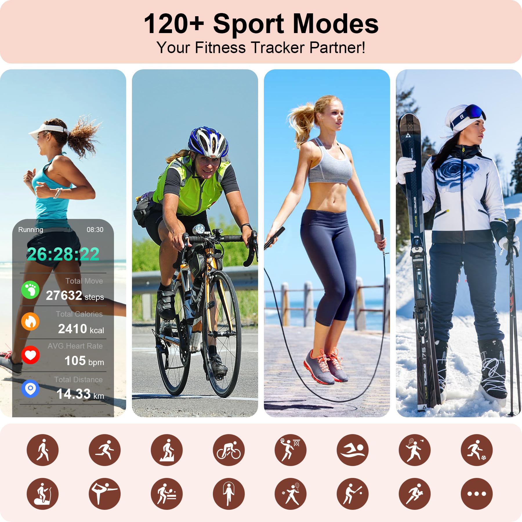 Betatree Smartwatch Donna Chiamate e WhatsApp, 1,83" Orologio Donna Smartwatch, 120+ Modalità Sportive Contapassi Smart Watch, Sonno/Cardiofrequenzimetro, IP67 Fitness Tracker per Android iOS, Rosa