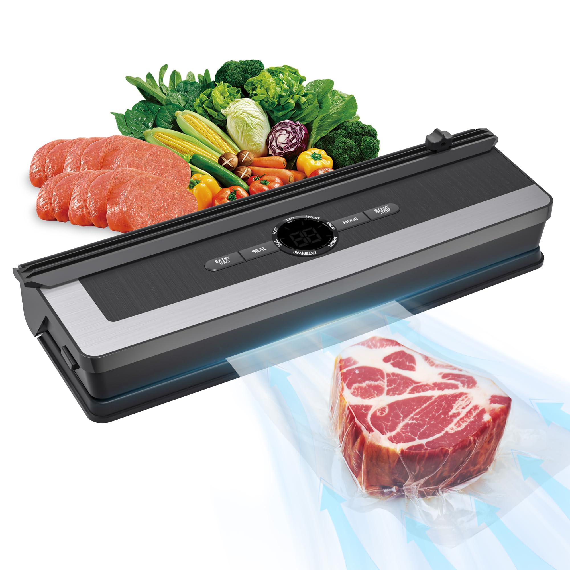 Envasadora al vacío 5 en 1, 85 KPA, sellador al vacío para alimentos, con 5 bolsas de envasado al vacío, dispositivo profesional con cortador y cuenta atrás digital, ideal para cocina y restaurante