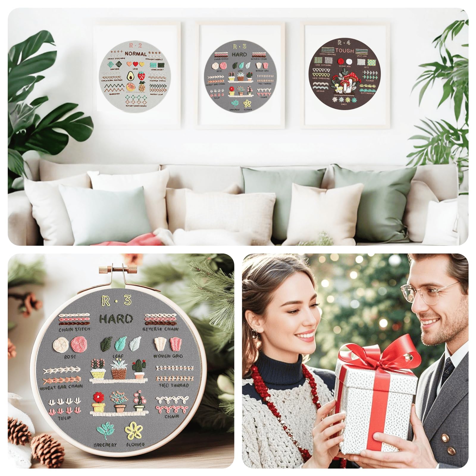 Kit Da Ricamo Per Principianti Lecqizu - Starter Set 4 Pezzi Con 33 Punti, Telaio E Fili Colorati - 2