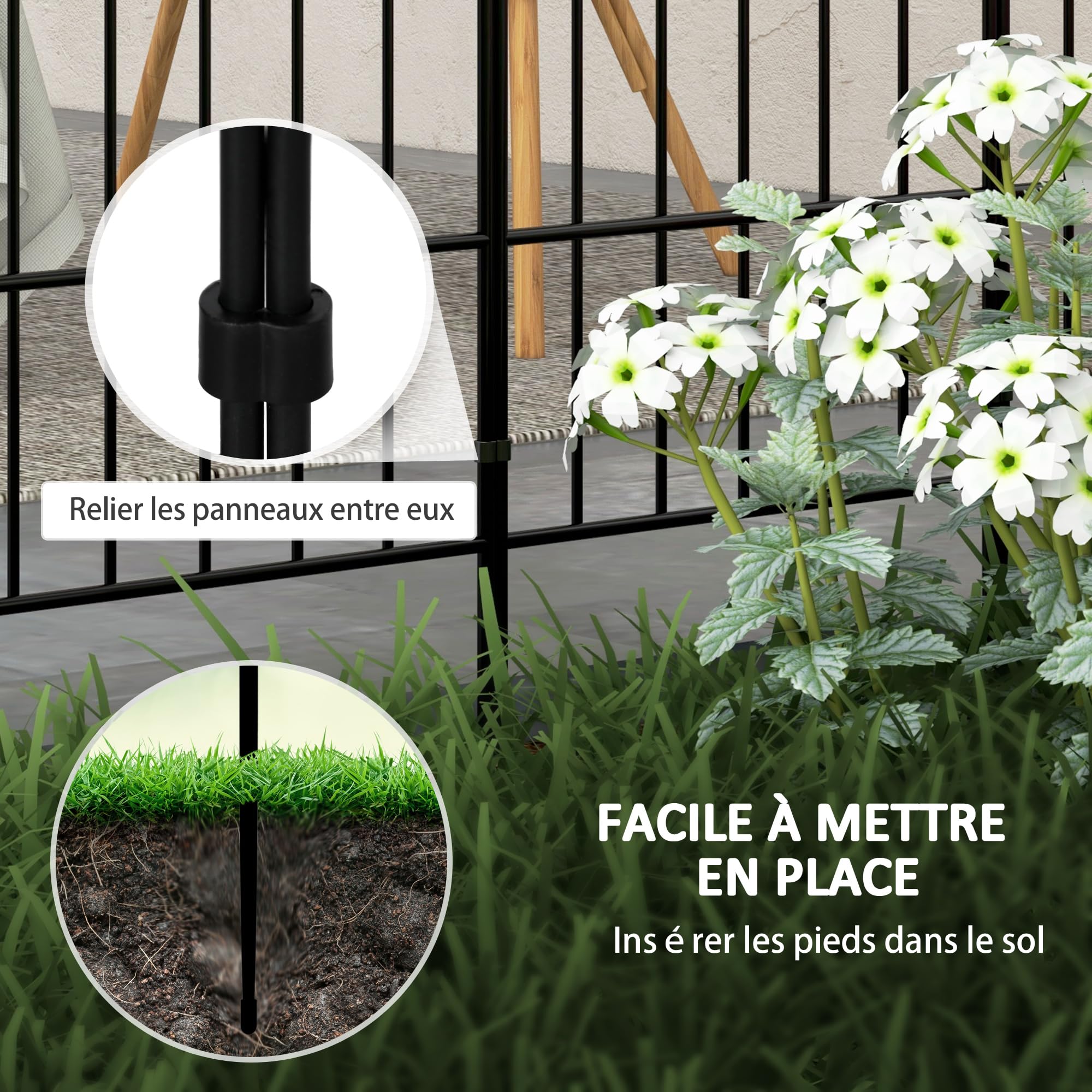 Outsunny Lot de 8 Clôtures de Jardin Décoratives Bordures 264 x 61 cm Noir