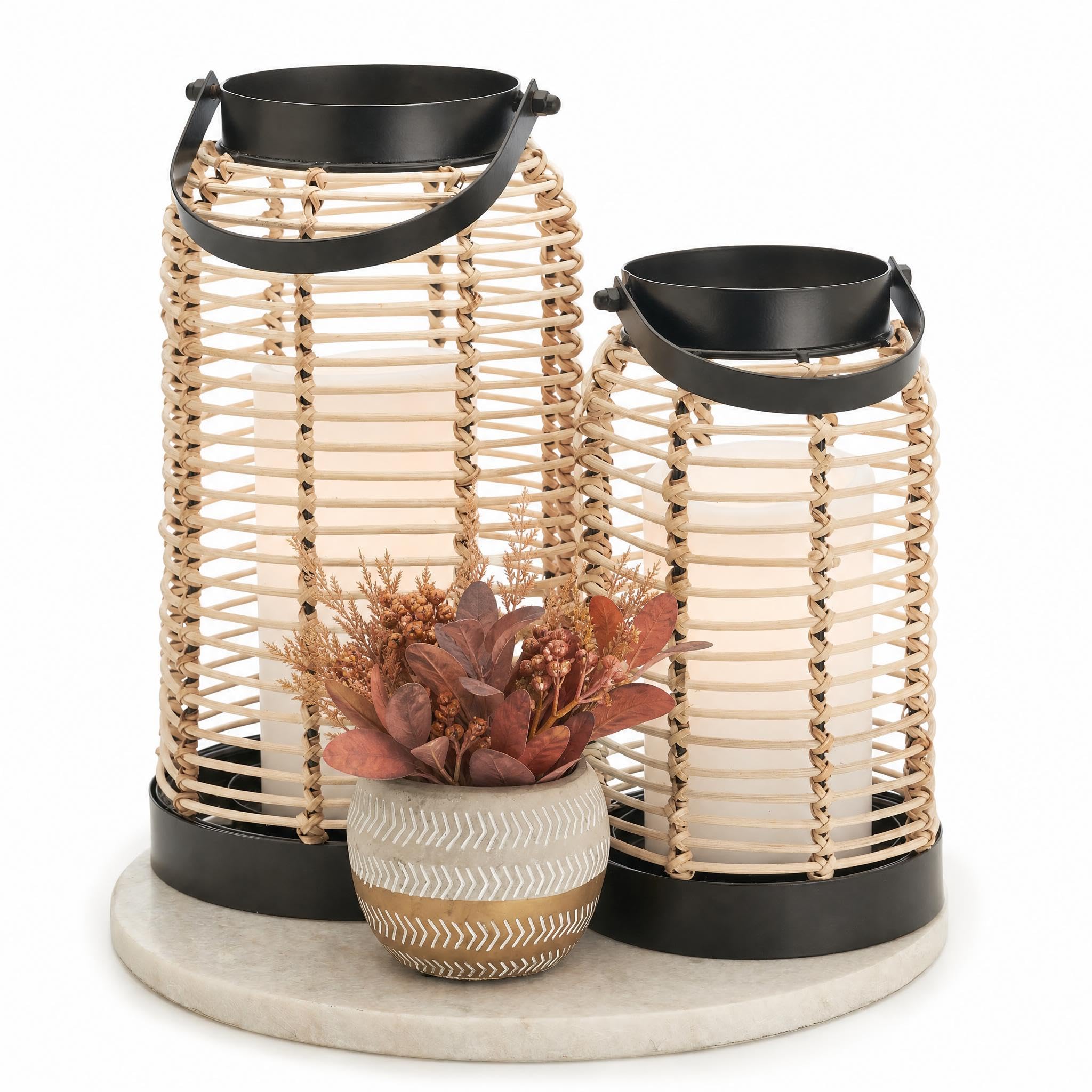 Natural Rattan Boho Lanterns - Handcrafted Chic Farmhouse Decor for Home