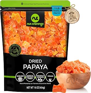 NutCravings Dried Papaya Chunks Lightly Sweetened 1lb - Vegan Kosher Healthy Snack Resealable Bag