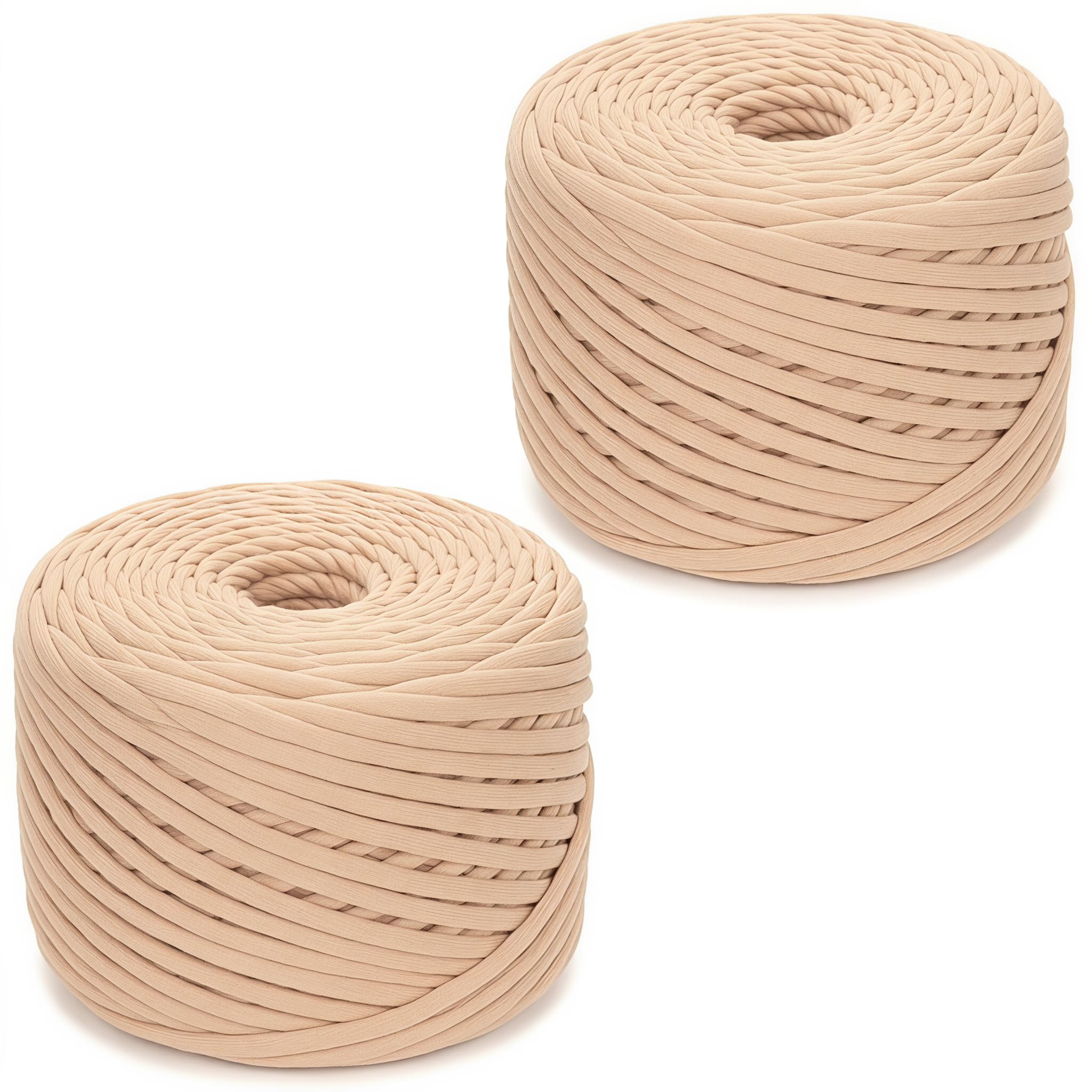 2×285g Pack T Shirt Yarn, Crochet Yarn Chunky Yarn for Hand Knitting, Fabric Strip Wool Yarn for Bags, Baskets, Blankets and DIY Home Decor, 285g Each Roll Chunky Wool (Khaki)