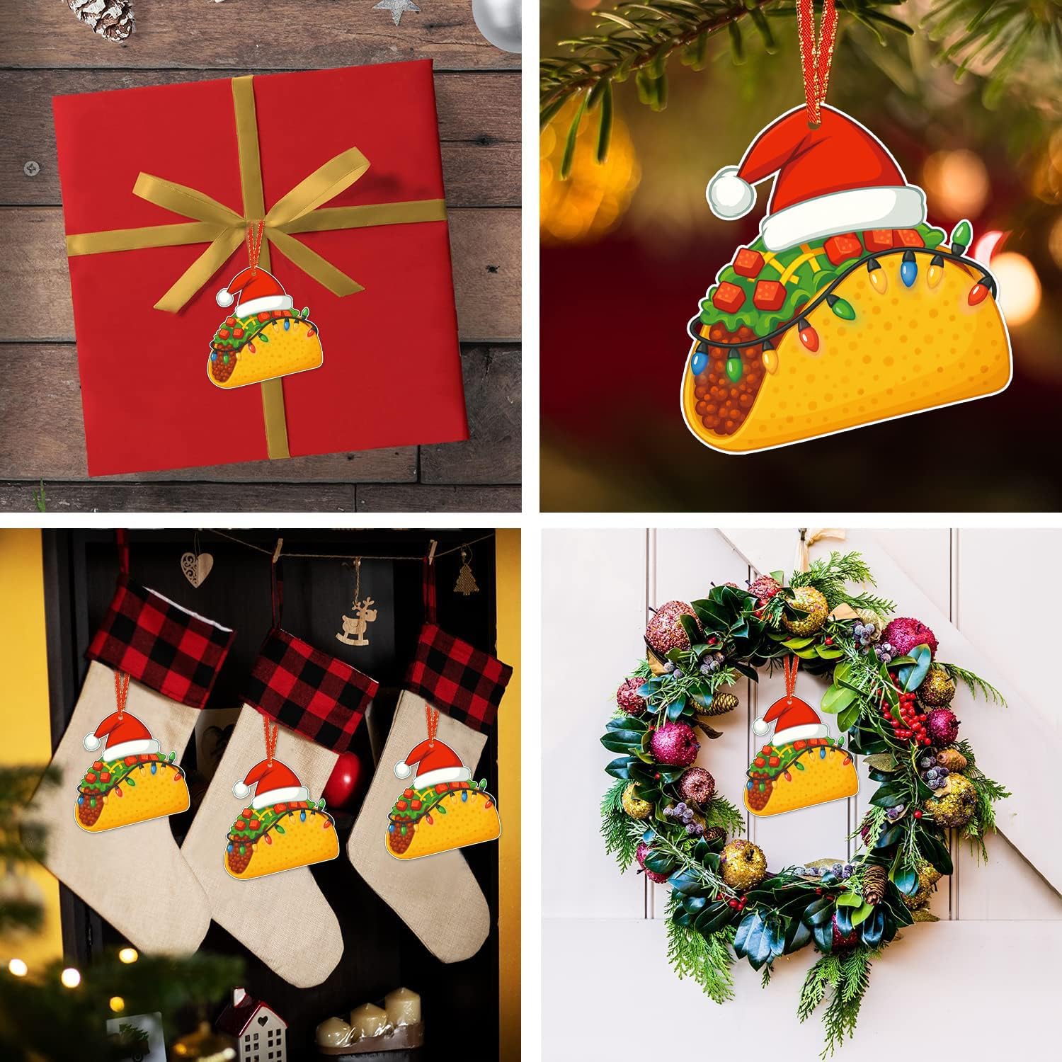 Taco Ornament Funny Santa Hat Taco Food Christmas Ornament Mexican Christmas Ornaments 2D Taco Lover Hanging Ornament for Kids Girl Boy Woman Mom Sister Men Mexican Xmas Home Party Favor - Image 6