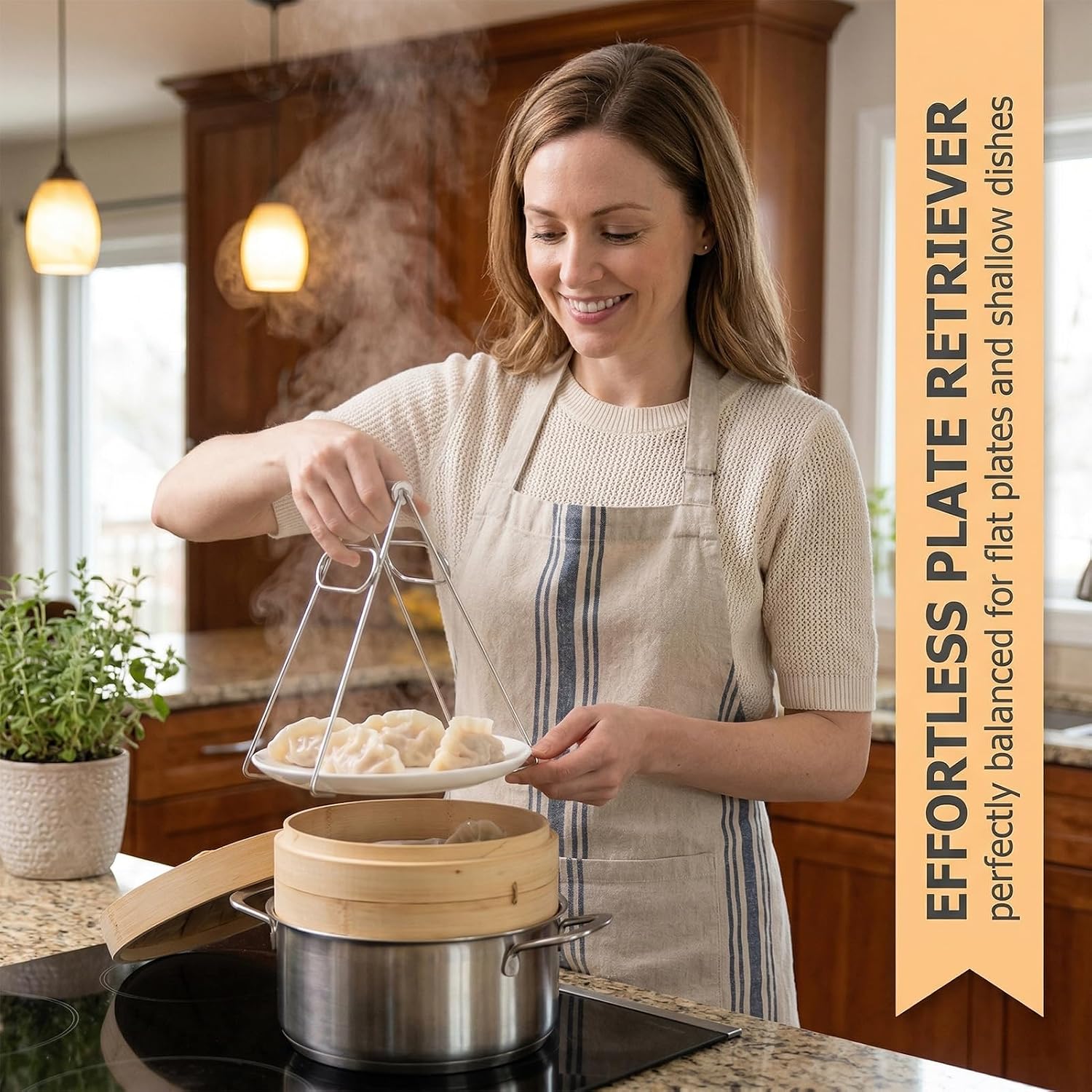 Hot Plate Gripper,With A Lifting Plate,Stainless Steelplate Gripper Tongs,Silicone Hot Plate Gripper Tongs,Anti Scald Bowl Holder Clip,For Microwave, Pizza Pan, Toaster, Air Fryer, Oven, Steamer