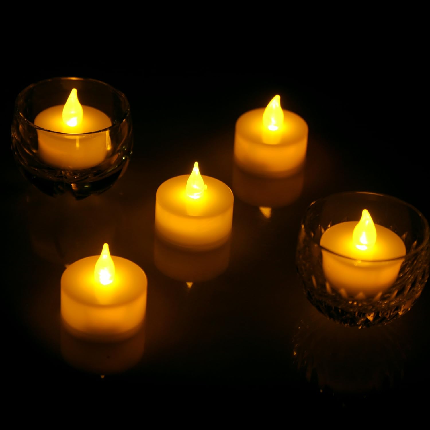Instapark Flameless LED Tea Light Candles Battery Powered Realistic Bulk Tealights, Warm Amber, Pack of 24