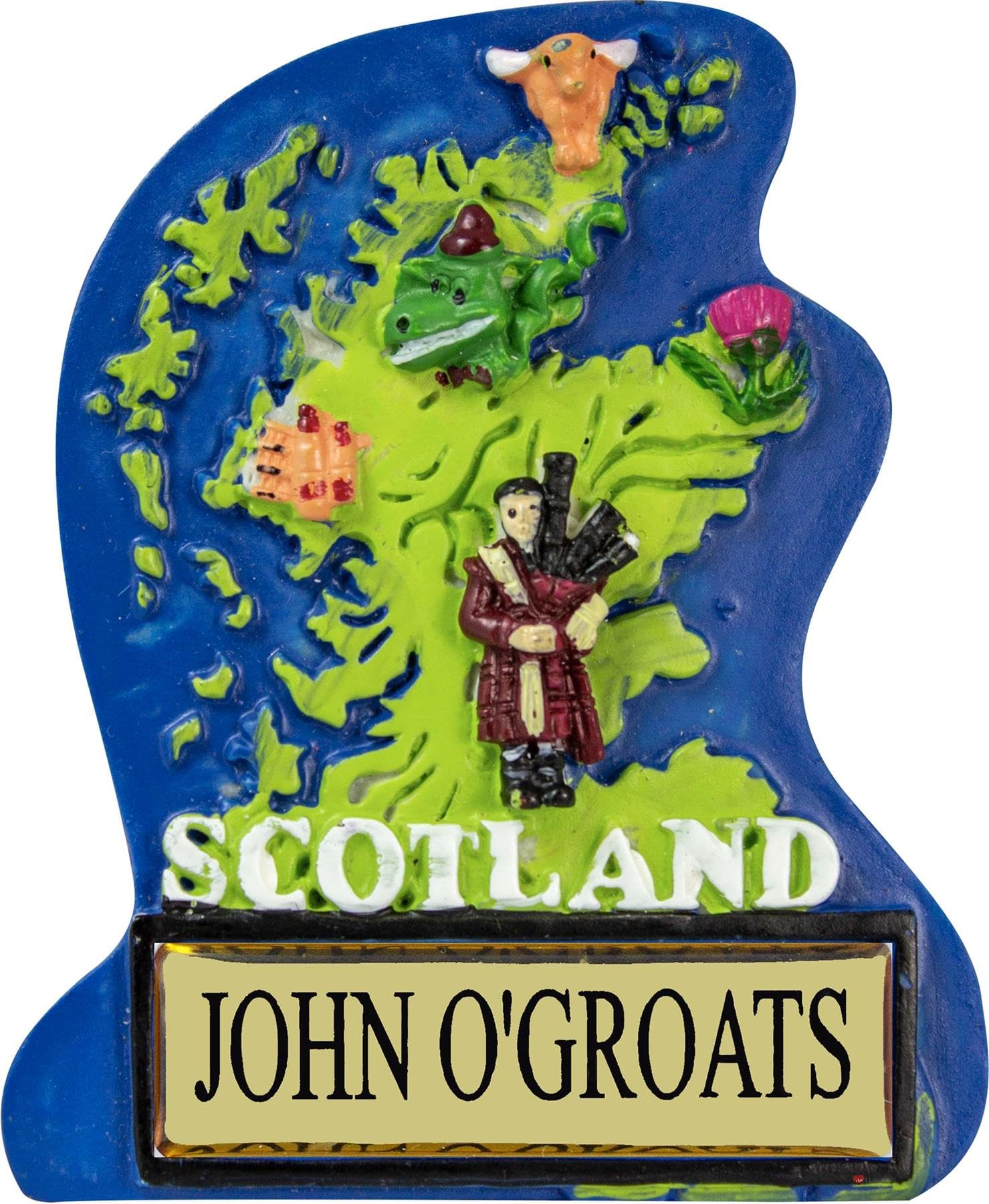 I Luv Ltd John O'groats Fridge Magnet Souvenir - Scotland Map Shape With Highland Piper, Traditional Scottish Gifts