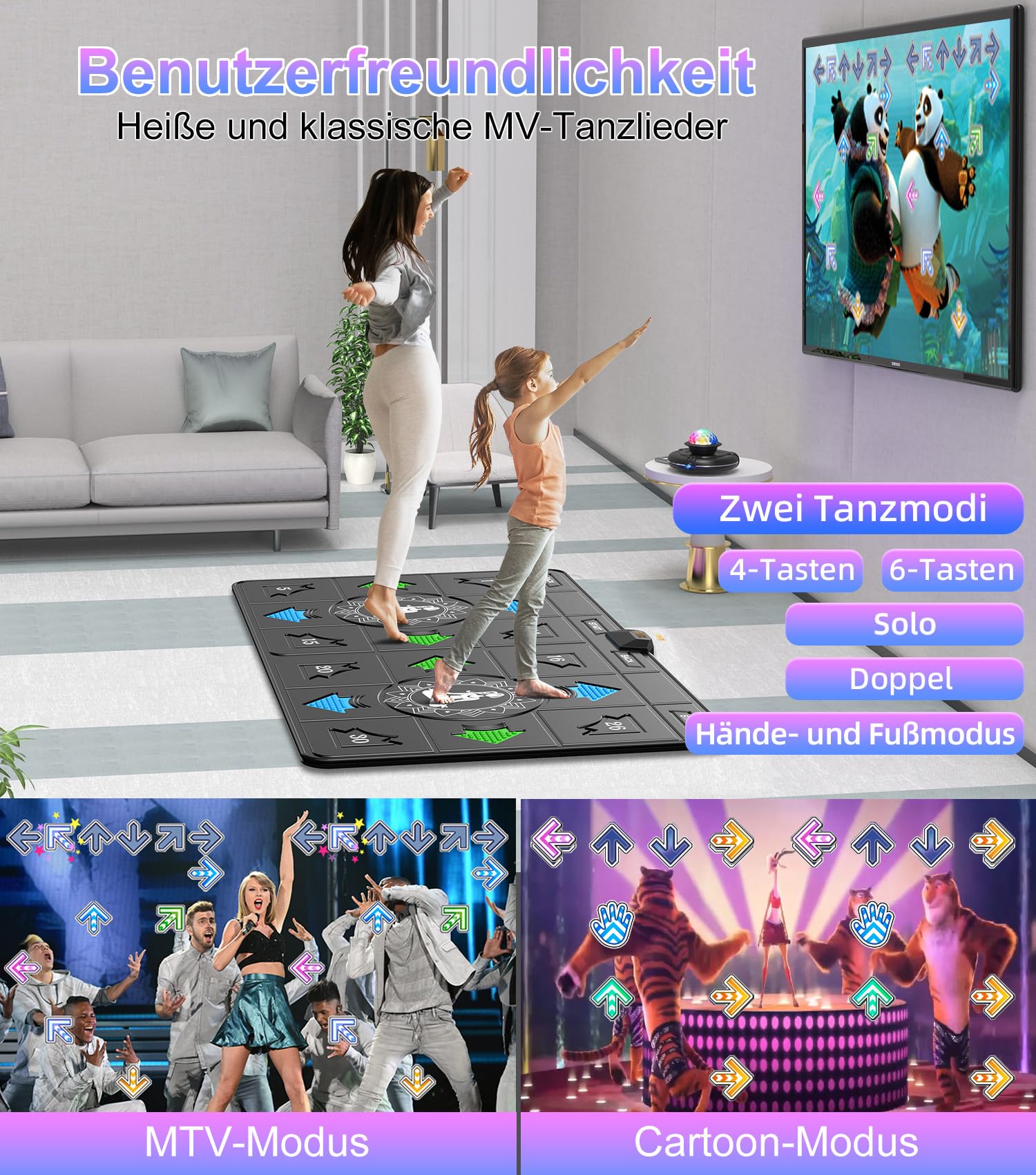 FWFX Elektronische Tanzmatten für TV – Kabellose Musik-Tanzpad-Spiel für Kinder und Erwachsene, Familientanzspiele Weihnachten Geburtstags Geschenke für Jungen & Mädchen…