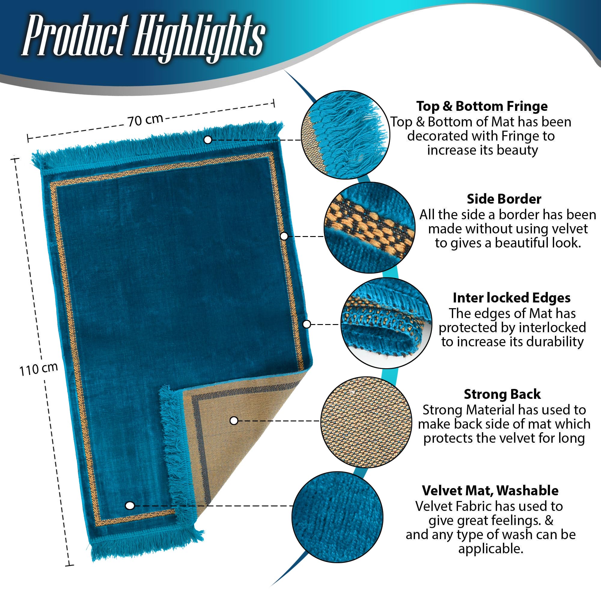 Velvet Prayer Mat - Blue Janamaz for Namaz -4