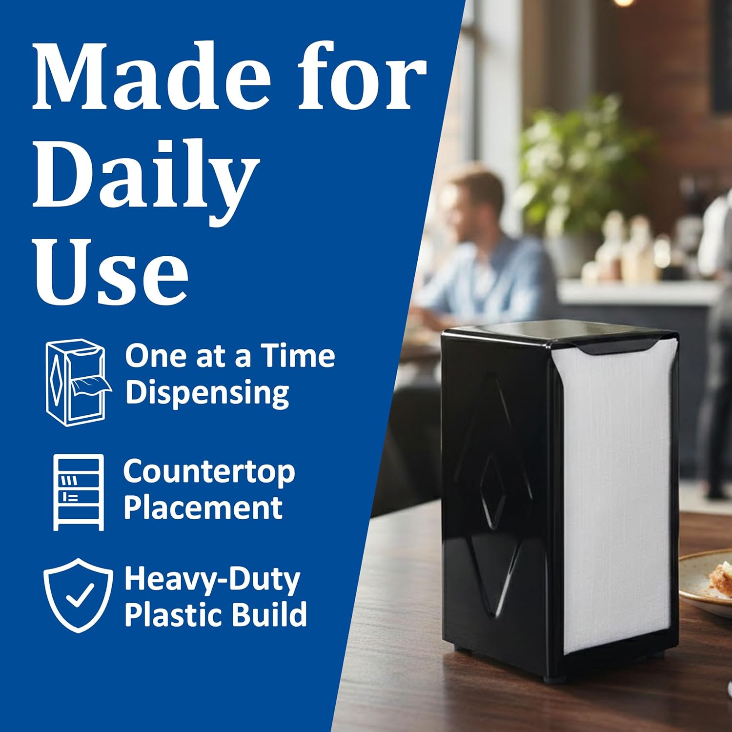 San Jamar Napkin Dispenser – Restaurant Napkin Dispenser Stainless Steel Tabletop, 7.75 x 4.5 x 4.5" Two-Sided Easy Loading Design for Kitchens, Catering and Dining Areas, Black, (Pack of 12)