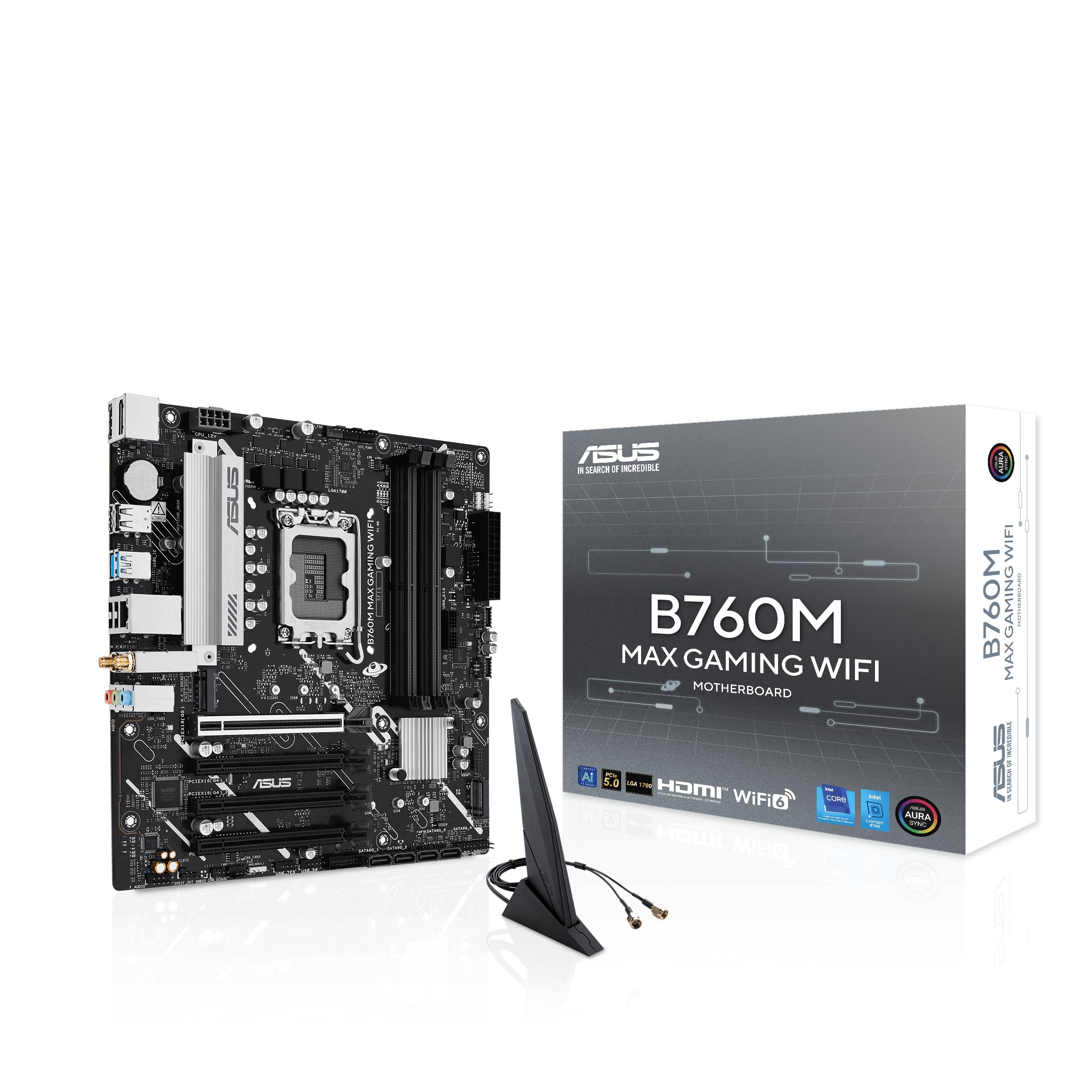 ASUS B760M MAX Gaming WiFi Intel® B760 (LGA 1700) mATX Motherboard, Advanced AI PC-Ready, PCIe 5.0 x16, DDR5, 3X M.2, Wi-Fi 6, DisplayPort, HDMI, SATA