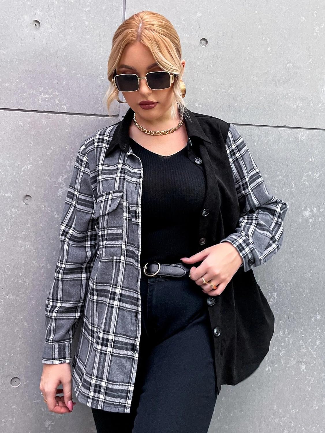 Women's Flannel Shirt Long Sleeve Plaid Button Down Top, Plus Size Casual Flannel Shirts for Women Grey - Image 4