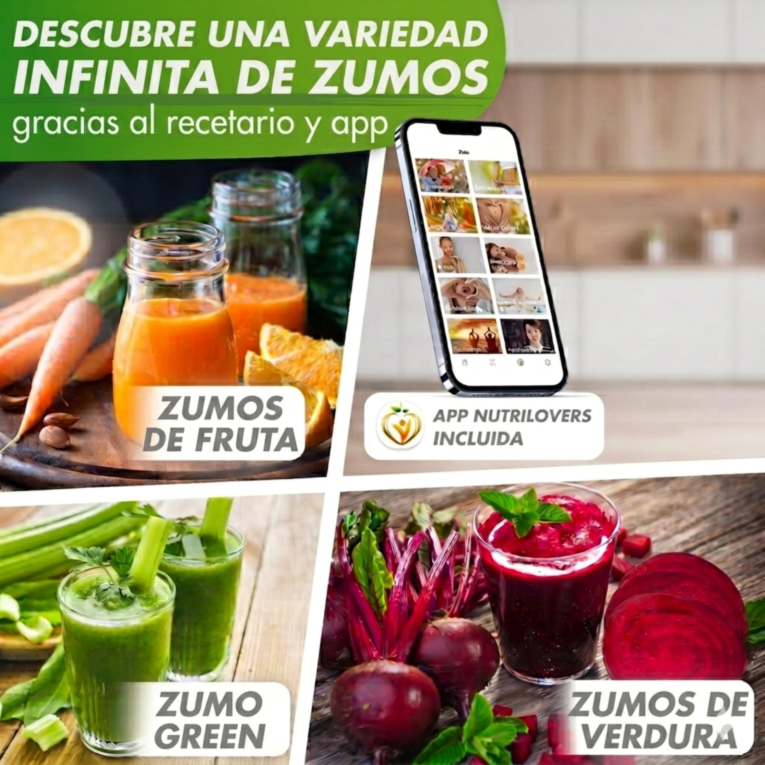 Nutrilovers Slow Juicer GREEN-PRESS MAX Licuadora extractor de jugos con tornillo de acero inoxidable, libre de BPA, ganador de pruebas, exprimidor eléctrico