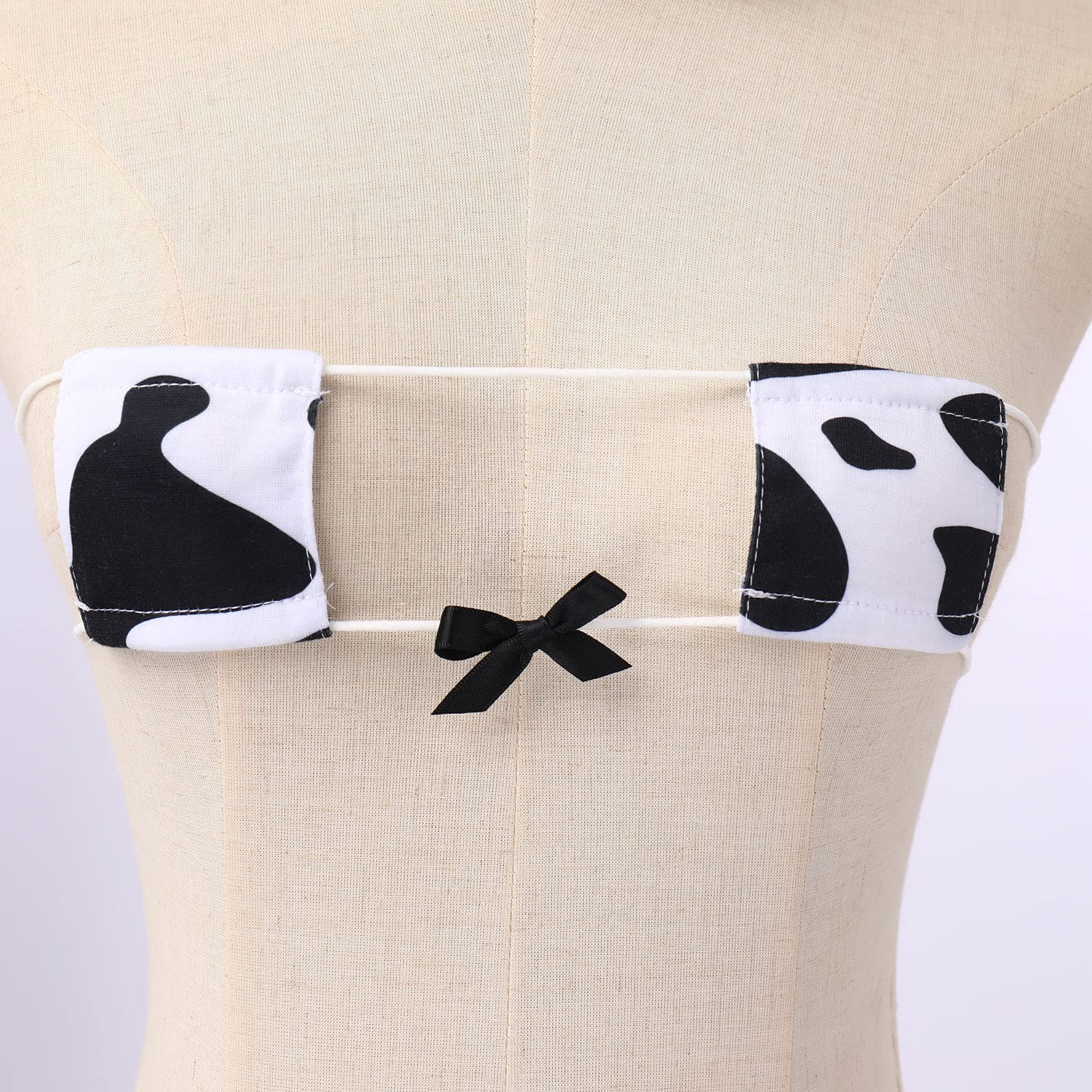 FYMNSI Women Sexy Milk Cow Lingerie Set Anime Maid Cosplay Costume Mini Bikini Bra Bodysuit with Bell Choker Stockings Outfit: One Size White Cow Micro Bikini