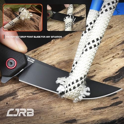 Miniatura 5 de CJRB Cuchillo táctico, pequeño cuchillo de bolsillo plegable con hoja de acero AR-RPM9 y mango G10 para hombres al aire libre, supervivencia, caza,