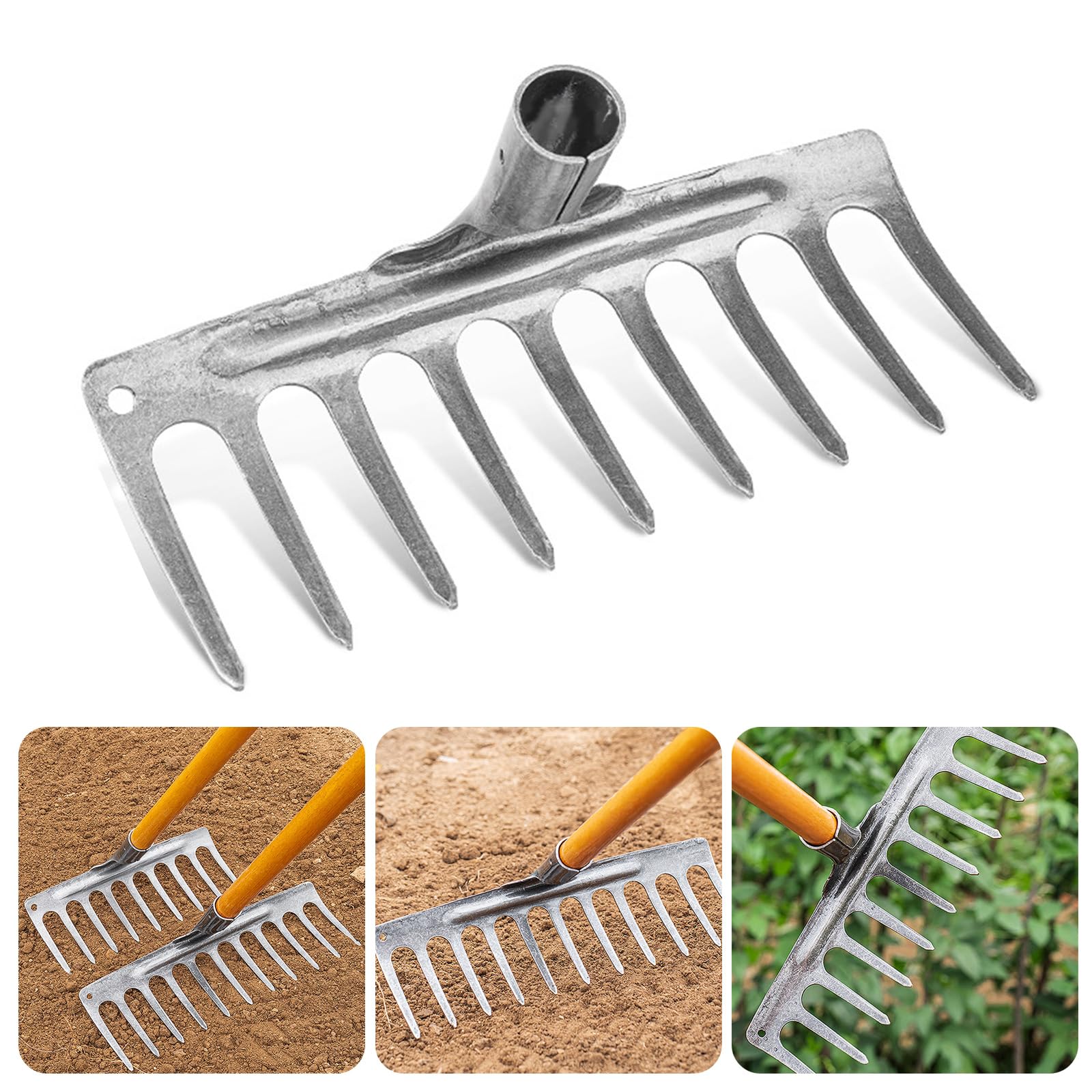Rastrello da giardino VITO a 5 punte con manico in legno, acciaio inox