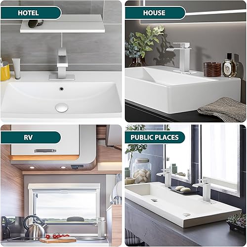 Miniatura 7 de Homikit Grifo de fregadero de baño de níquel cepillado, grifo de baño en cascada con drenaje desplegable, grifo de una sola manija para lavabo de