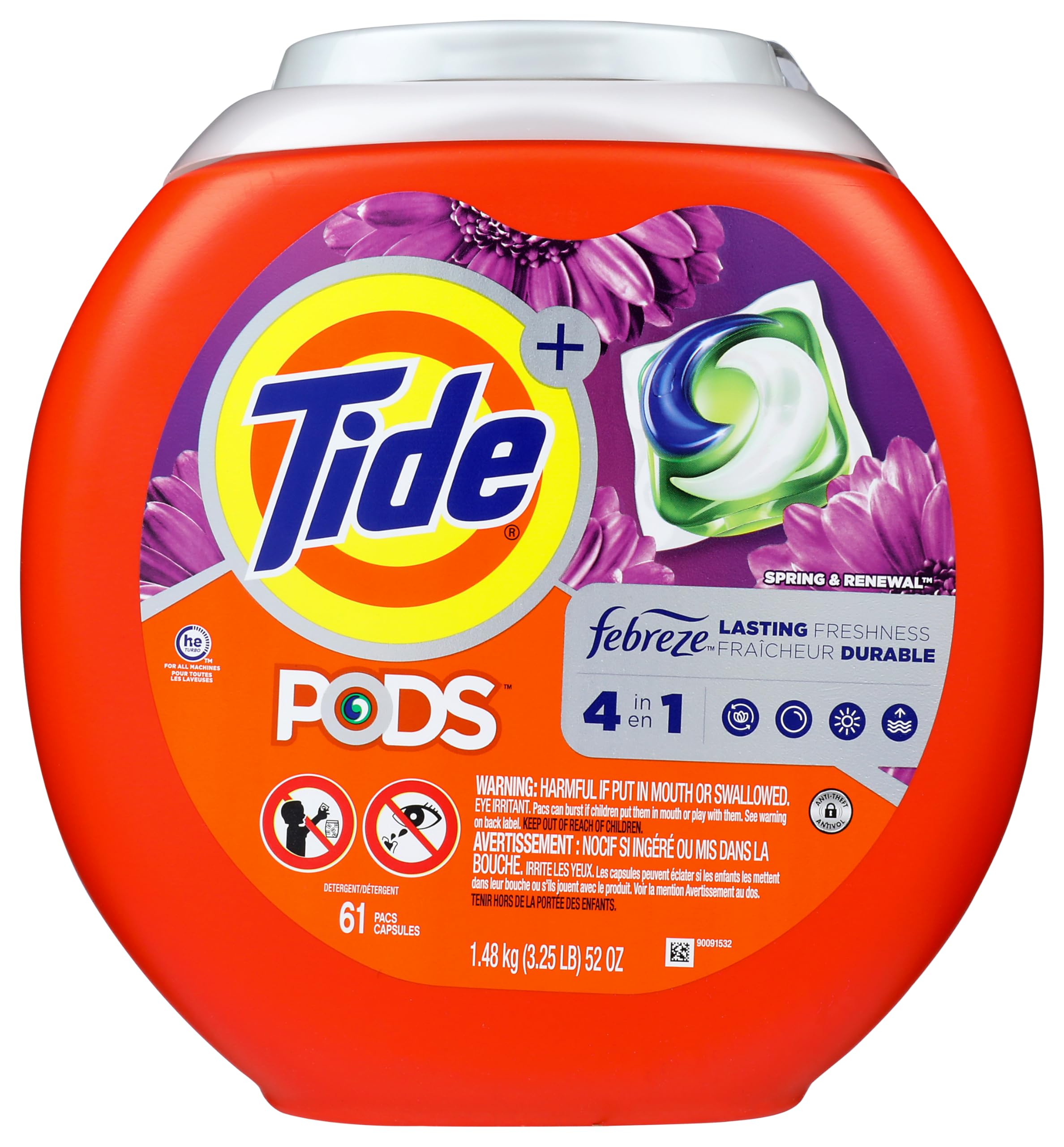 Tide Pods Liquid Laundry Detergent Pacs, Spring & Renewal, Spring & Renewal, 61 Count