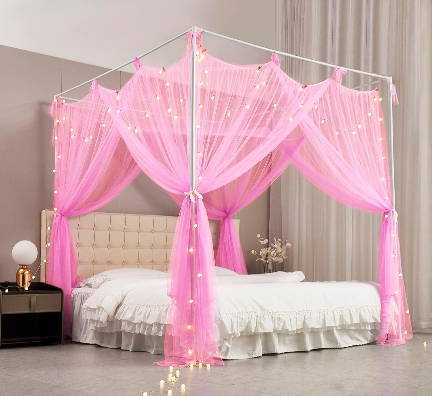 Mengersi Canopy Bed Curtains Bed Canopy with Lights for