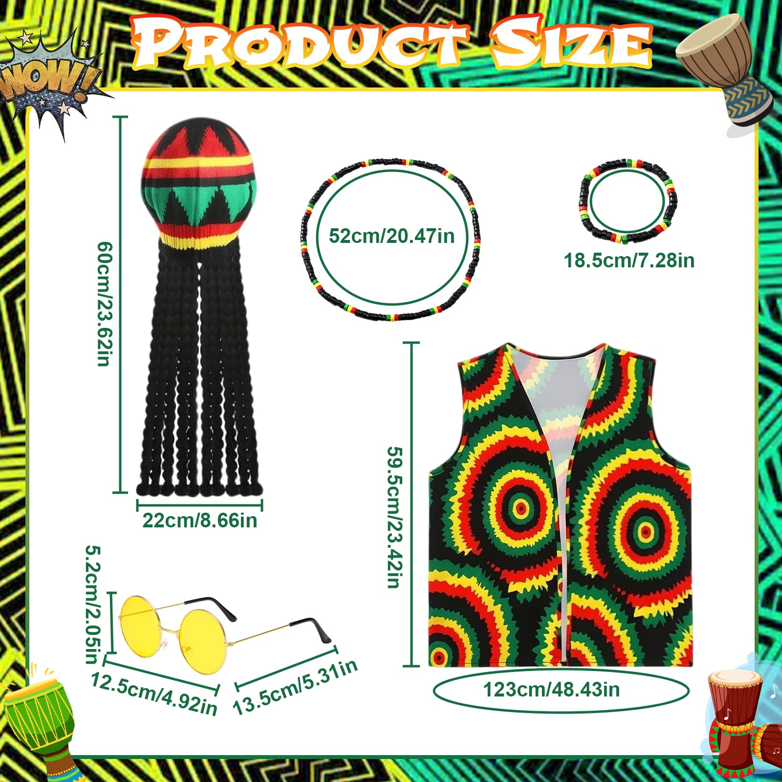 Orizizhic 5 Pcs Reggae Fancy Dress Costume - Image 2